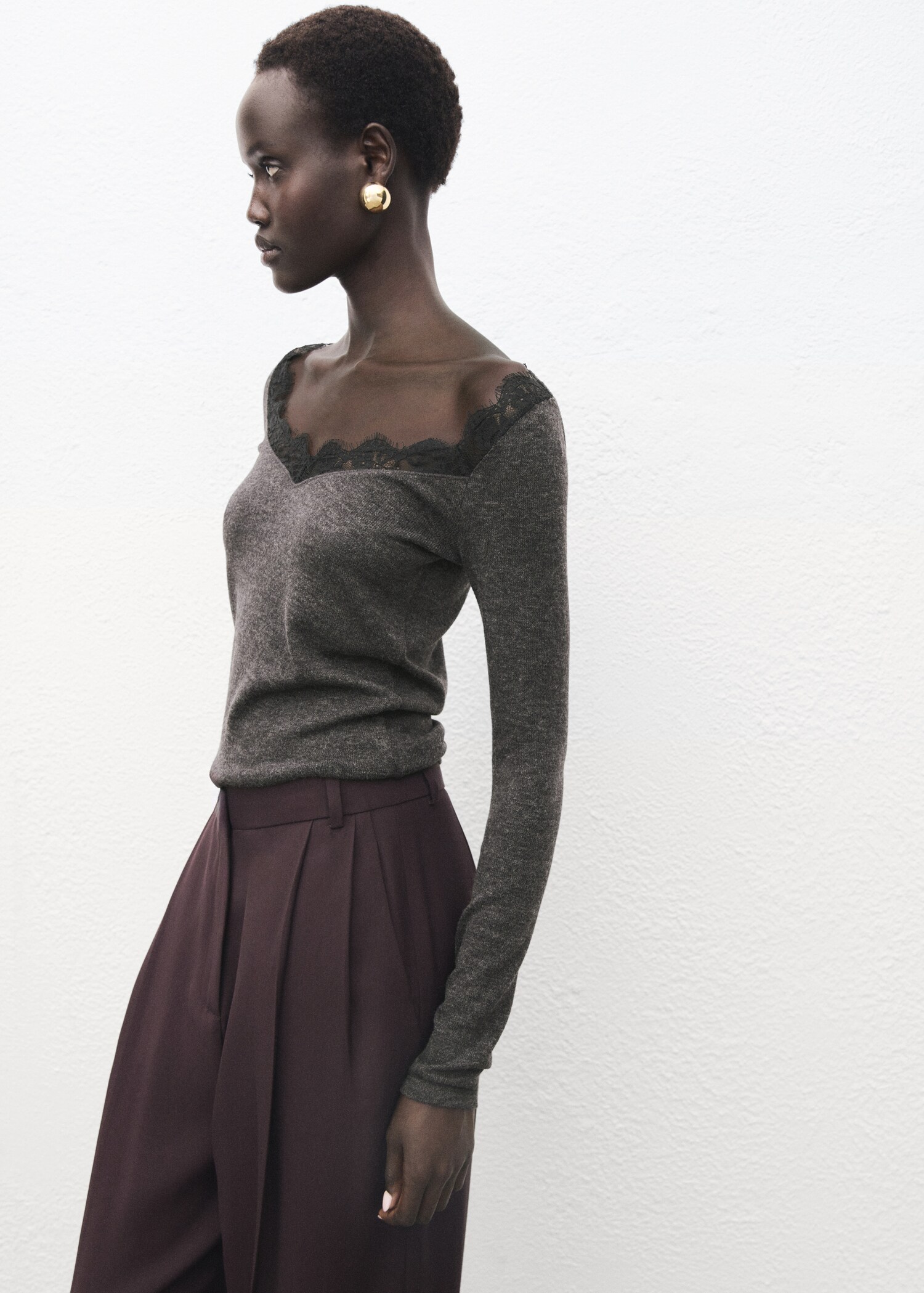 Lace-trimmed scoop-neck top - Medium plane
