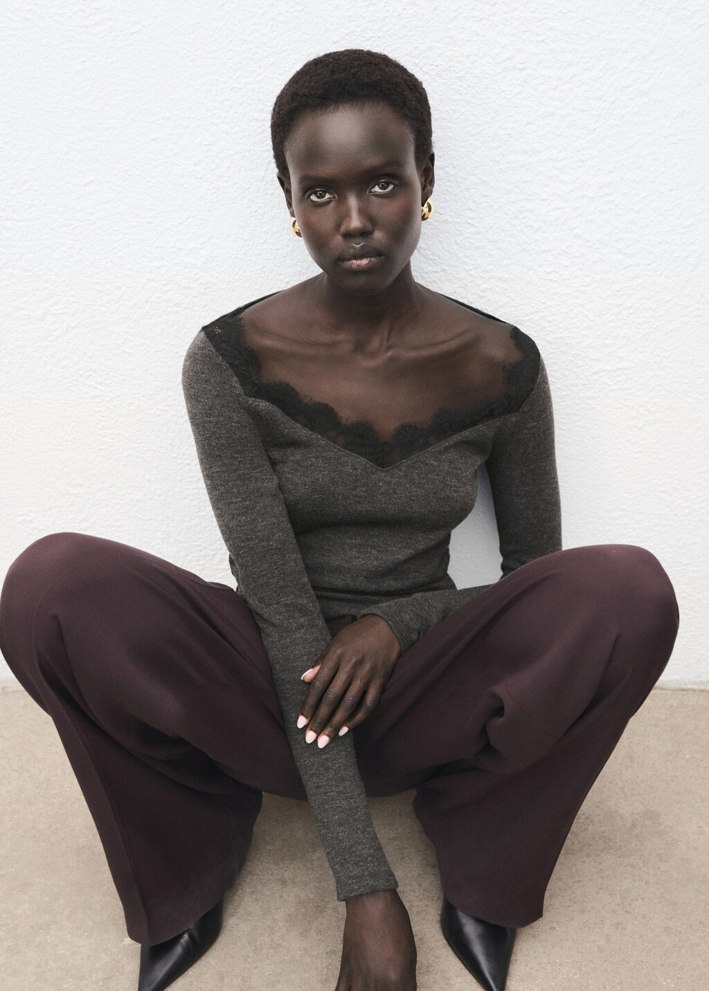 Lace-trimmed scoop-neck top