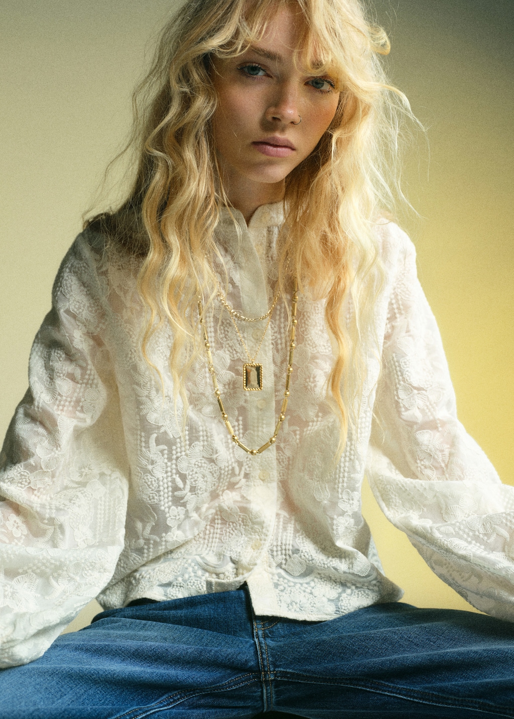 Embroidered lyocell blouse