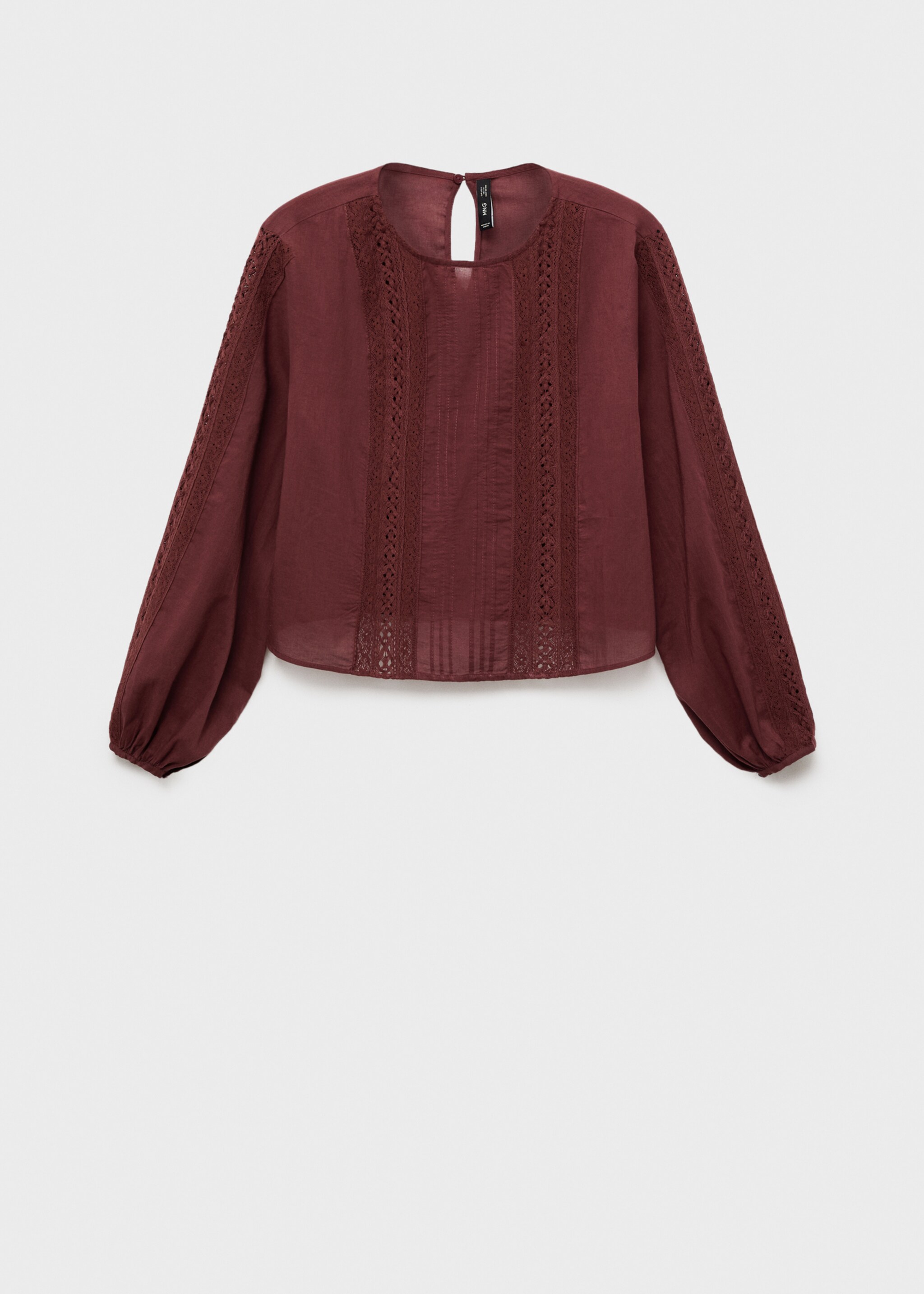 Embroidered puff-sleeve blouse - Article without model, Burgundy. Ref: 17027806-00.