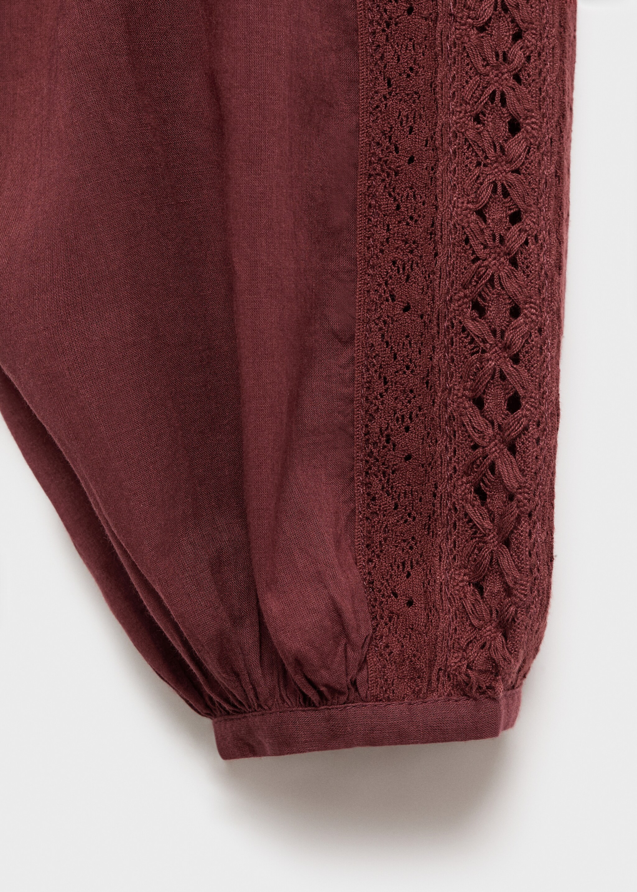 Embroidered puff-sleeve blouse - Details of the article 0, Burgundy. Ref: 17027806-00.