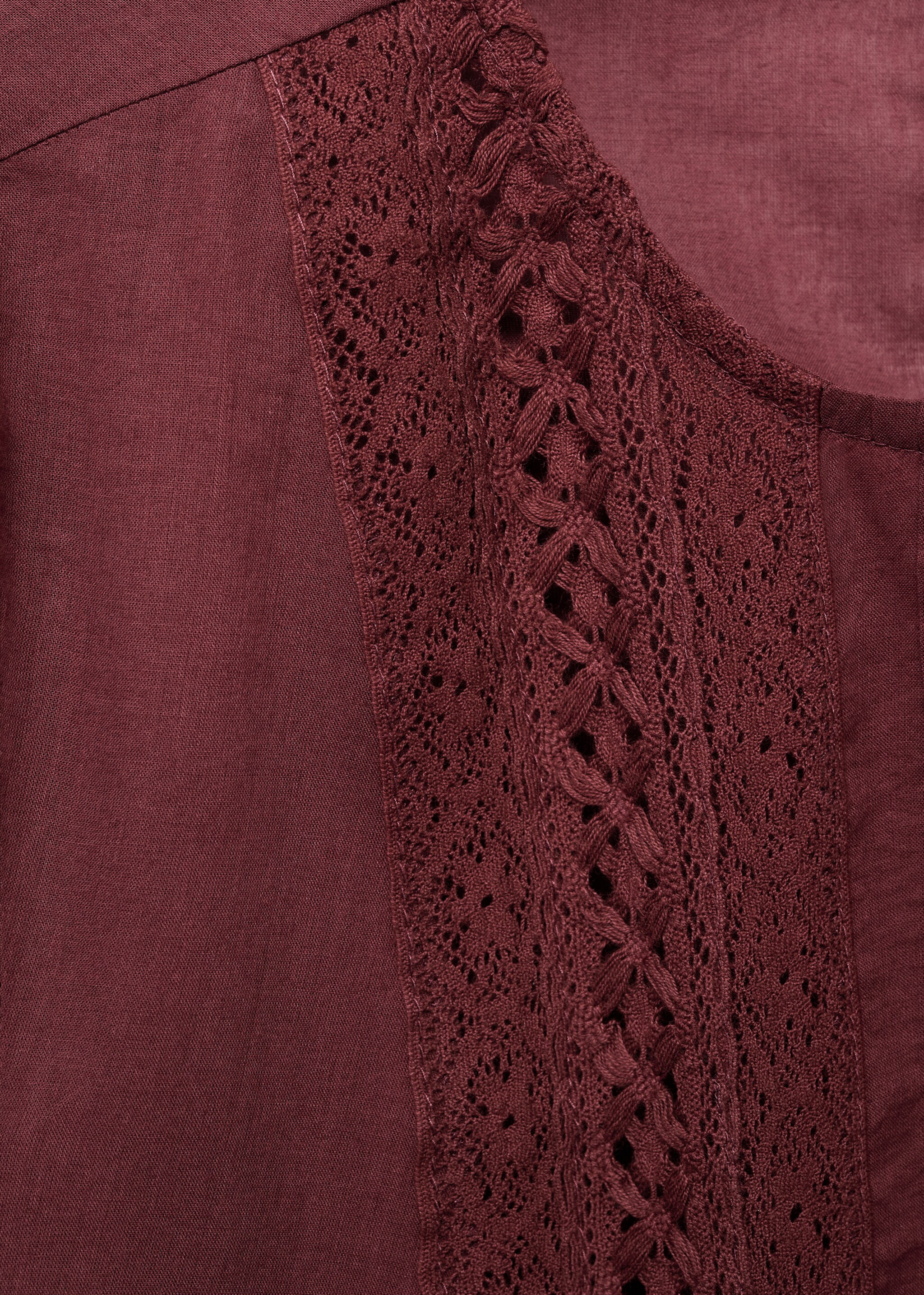 Embroidered puff-sleeve blouse - Details of the article 8, Burgundy. Ref: 17027806-00.