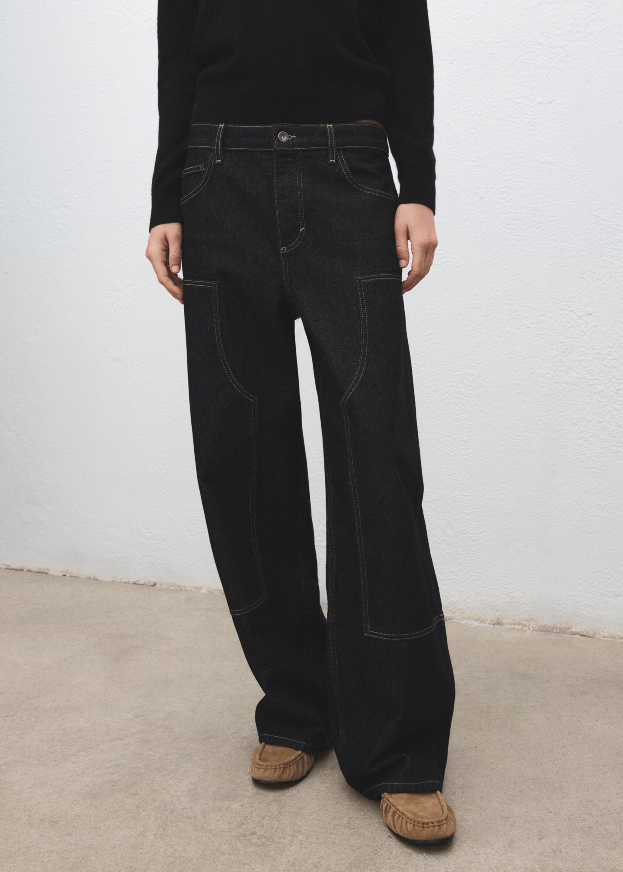 Barrel jeans with patches - Medium plane, Black. Ref: 17027814-00.