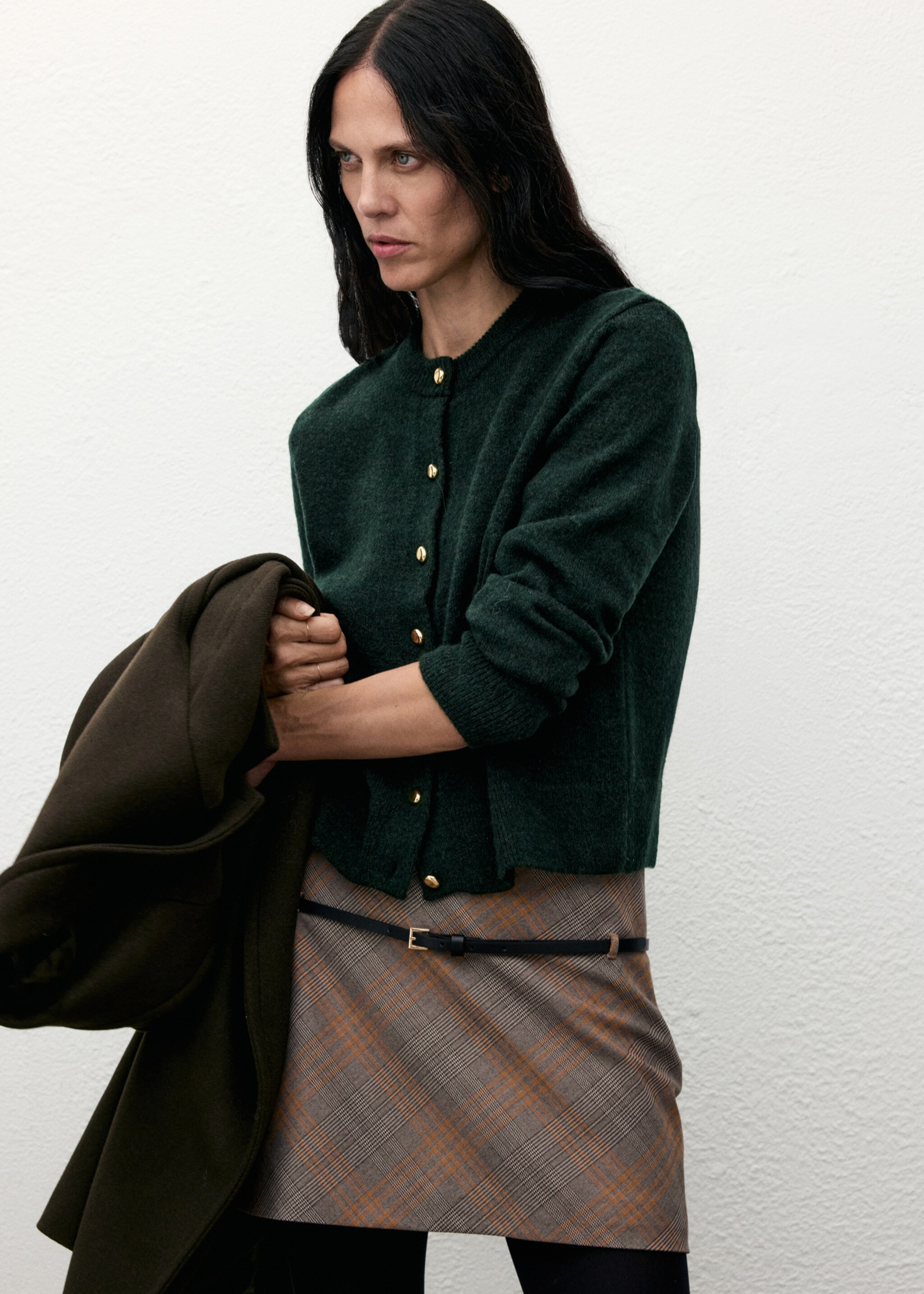 Knitted button cardigan - Medium plane, Green. Ref: 17027816-00.