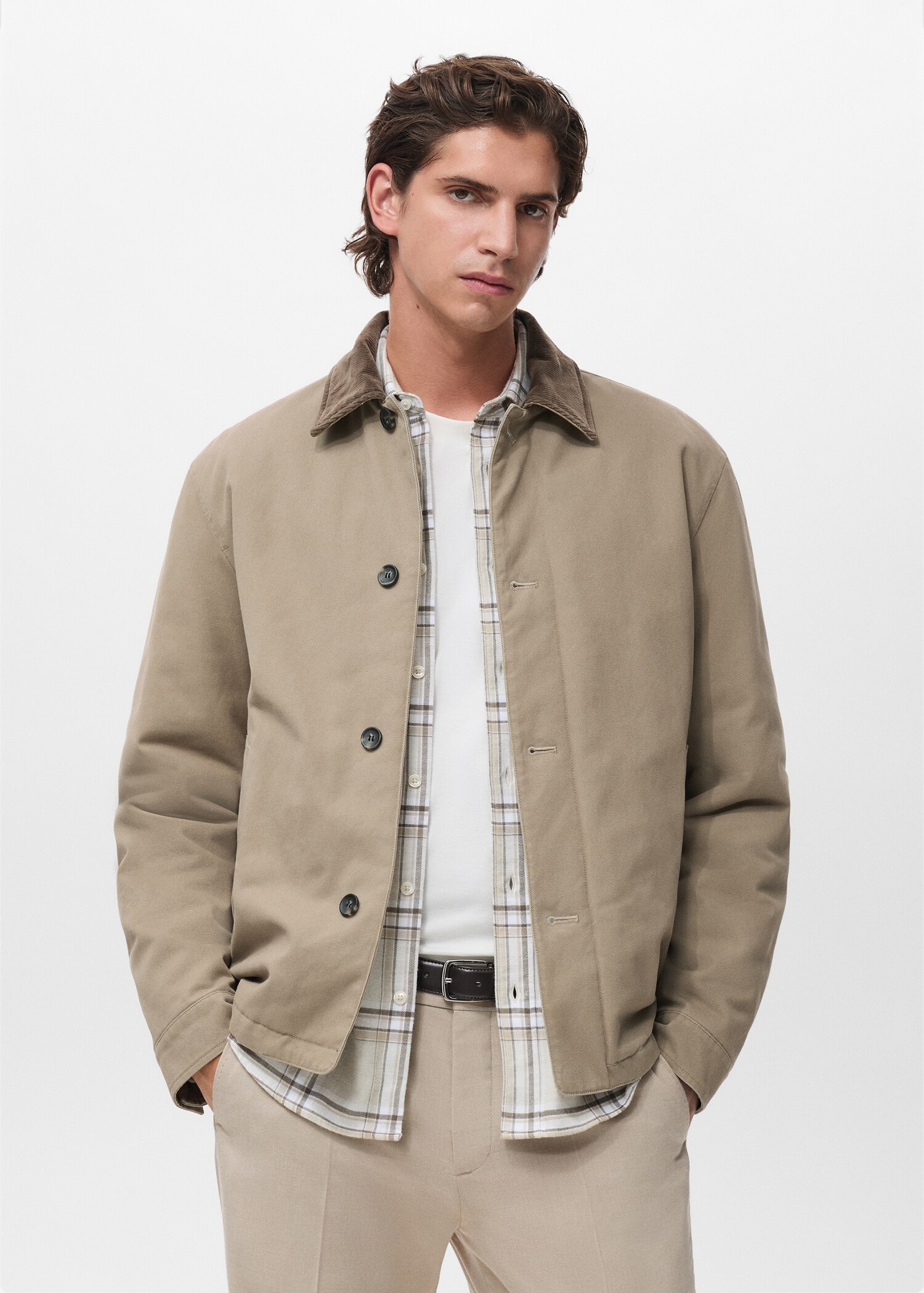 Quilted jacket with corduroy collar - Plan moyen