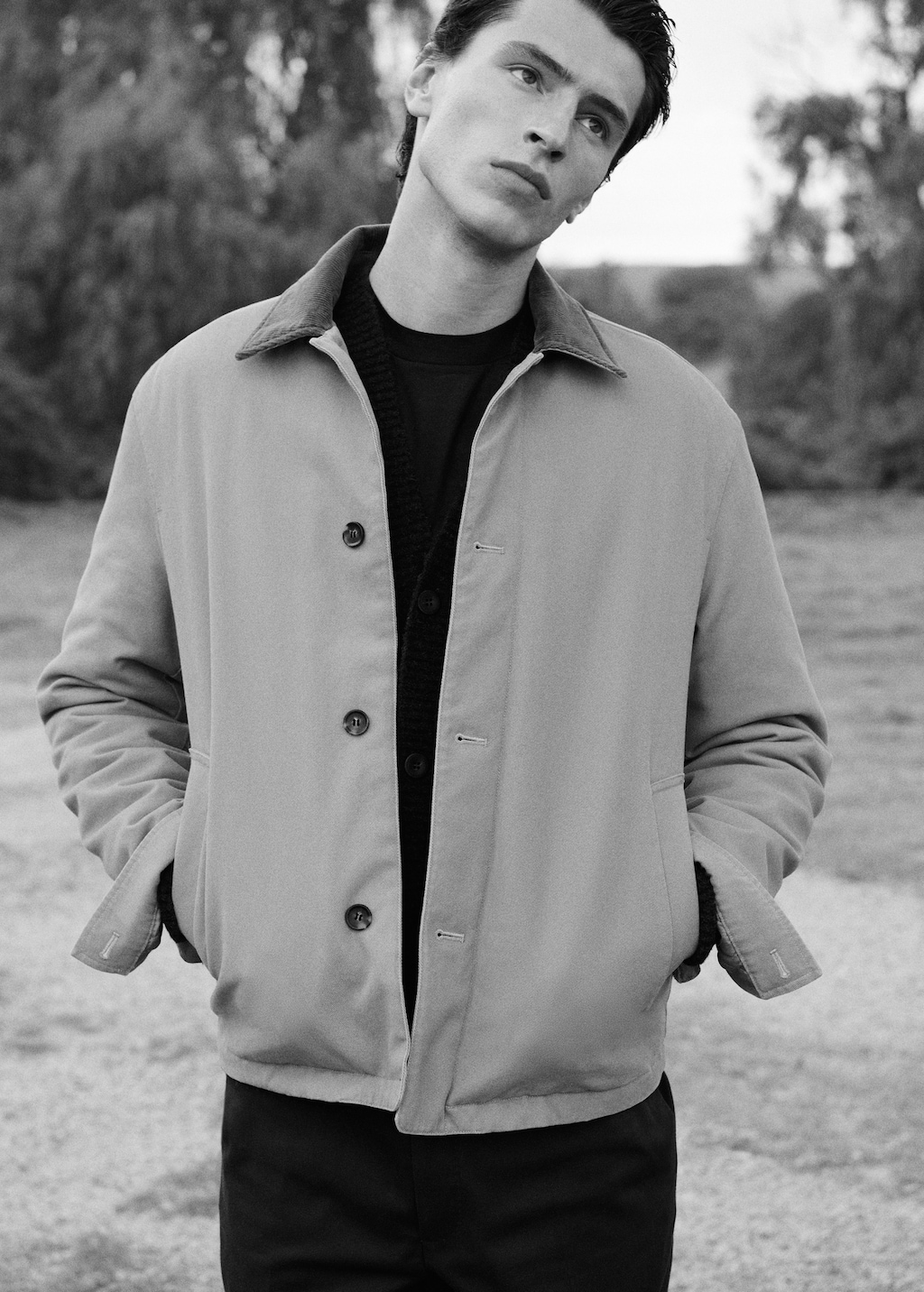 Quilted jacket with corduroy collar