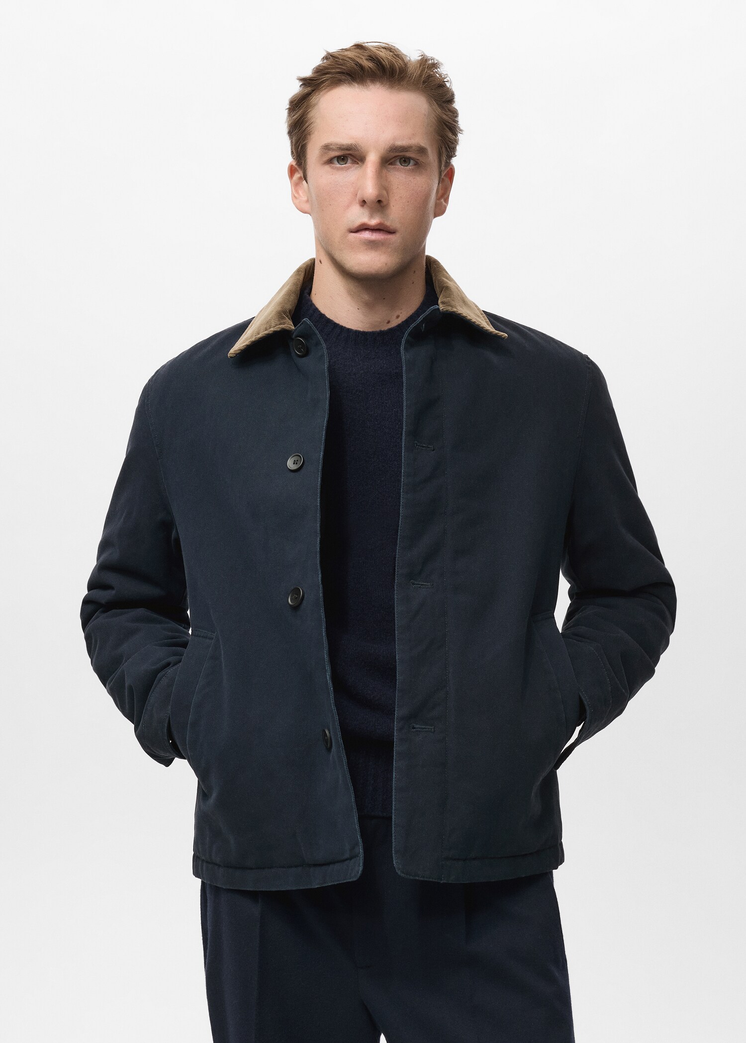 Quilted jacket with corduroy collar - Plan moyen