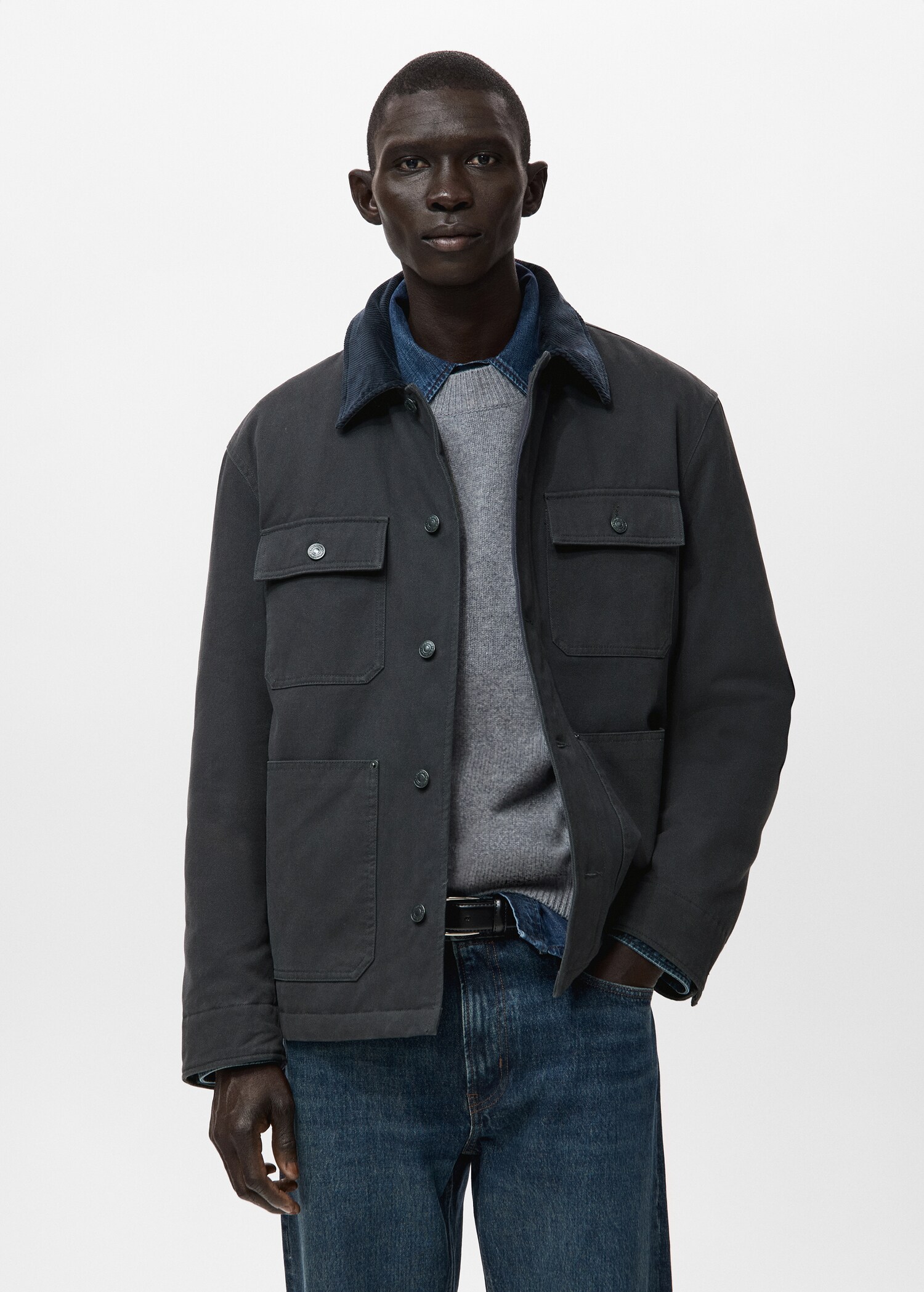 Jacket with pockets and corduroy collar - Medium plane