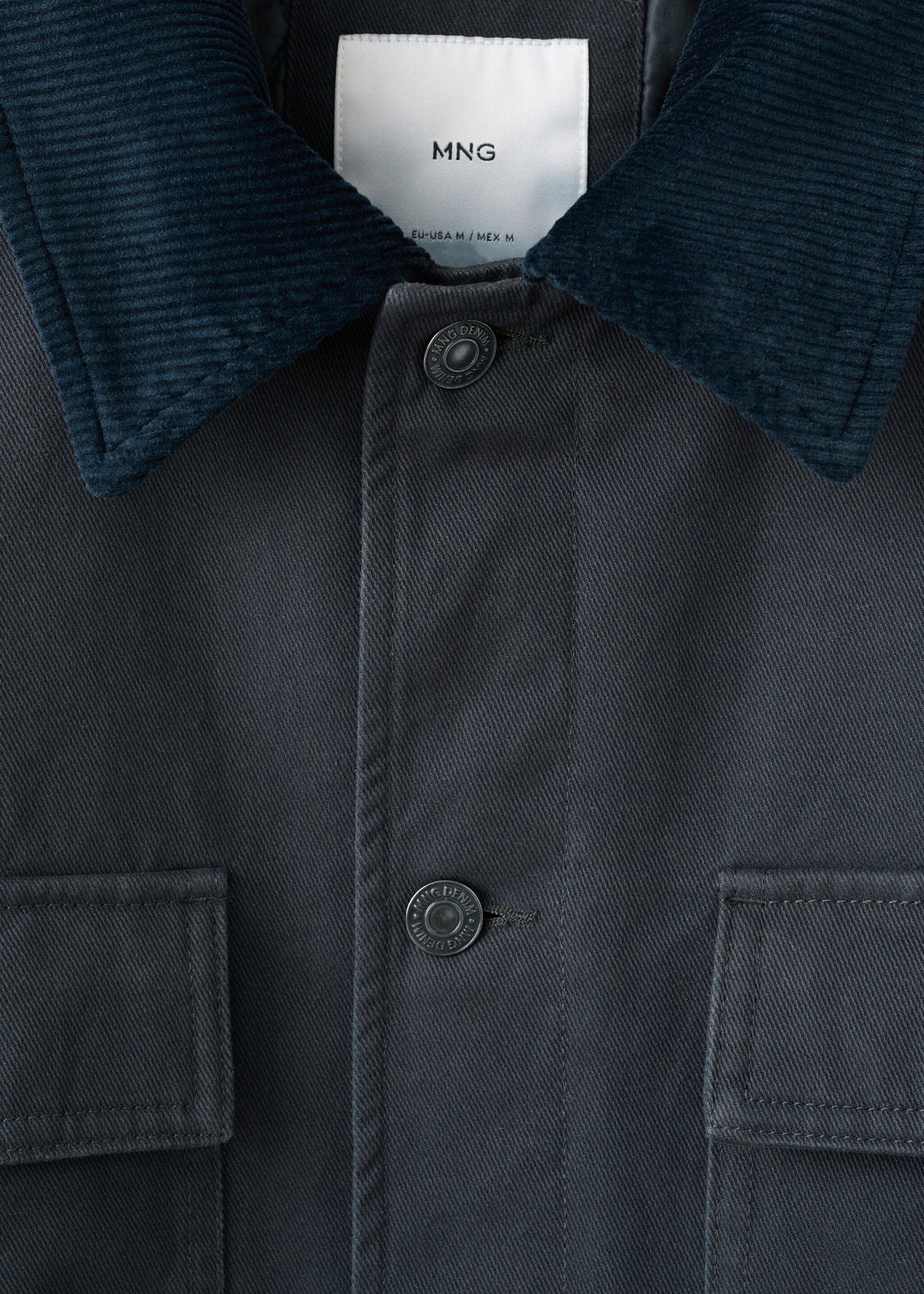 Chaqueta bolsillos cuello pana - Detalle del artículo 8, Gris antracita. Ref: 17027885-00.
