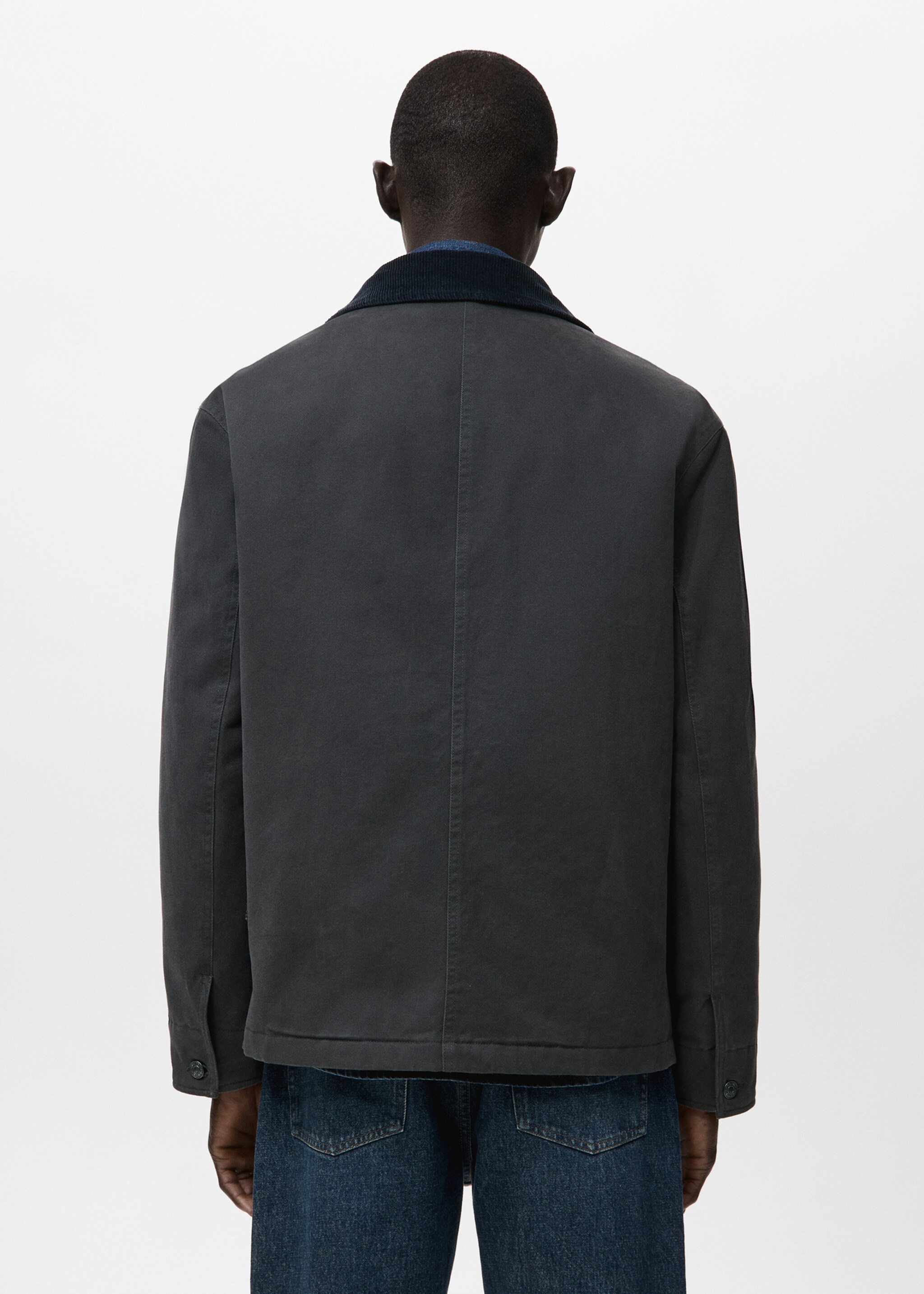Jacket with pockets and corduroy collar - Reverse of the article, Charcoal. Ref: 17027885-00.