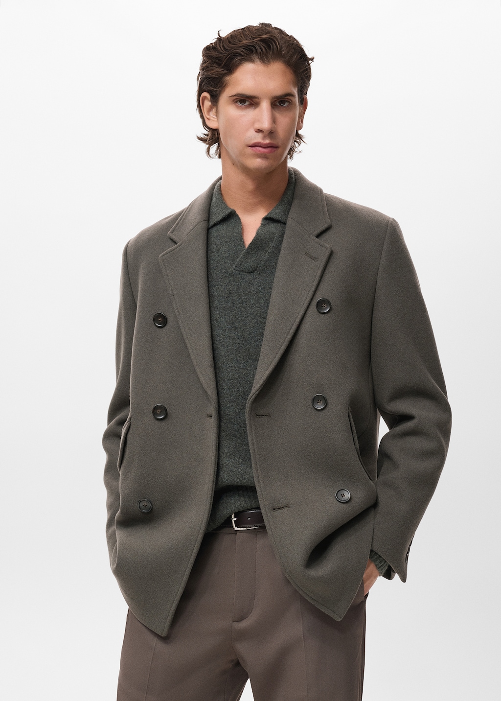 Double-breasted wool-blend coat