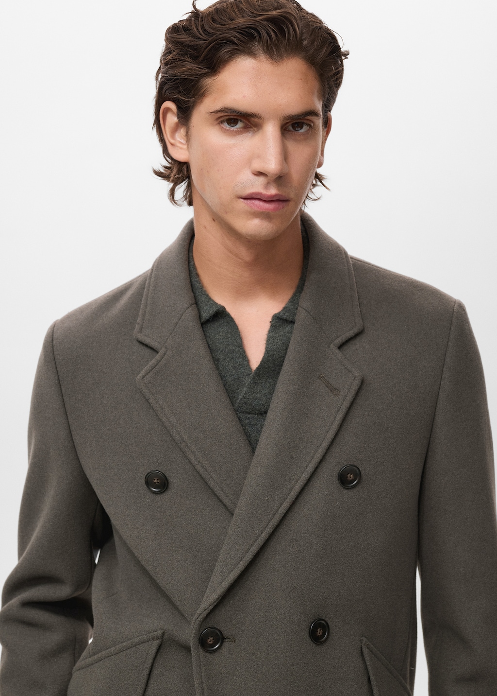 Double-breasted wool-blend coat
