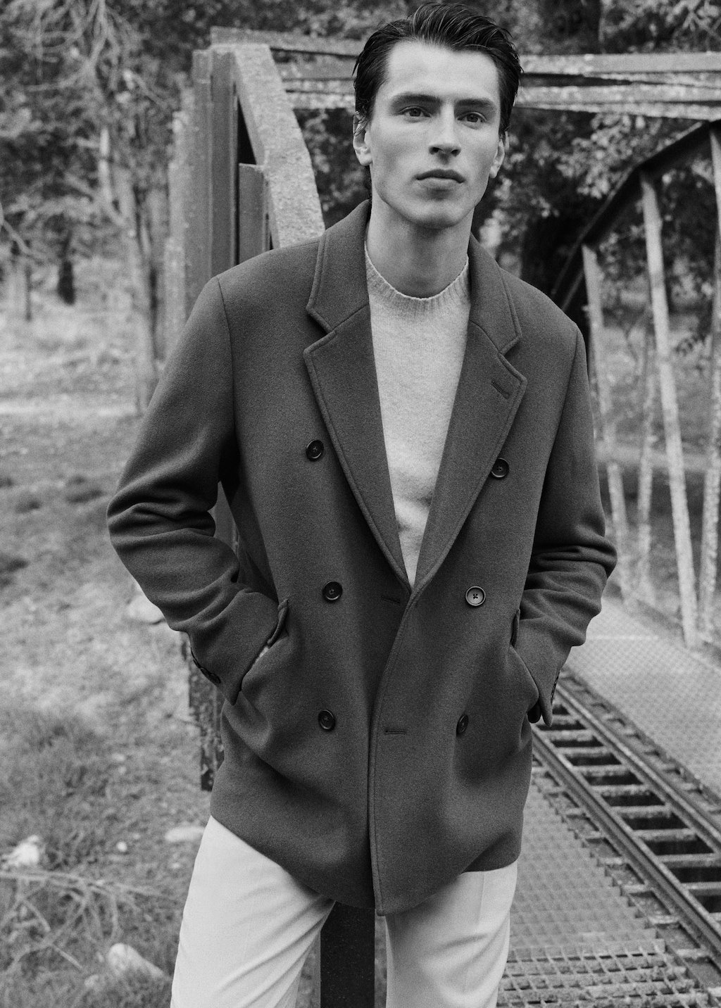 Double-breasted wool-blend coat