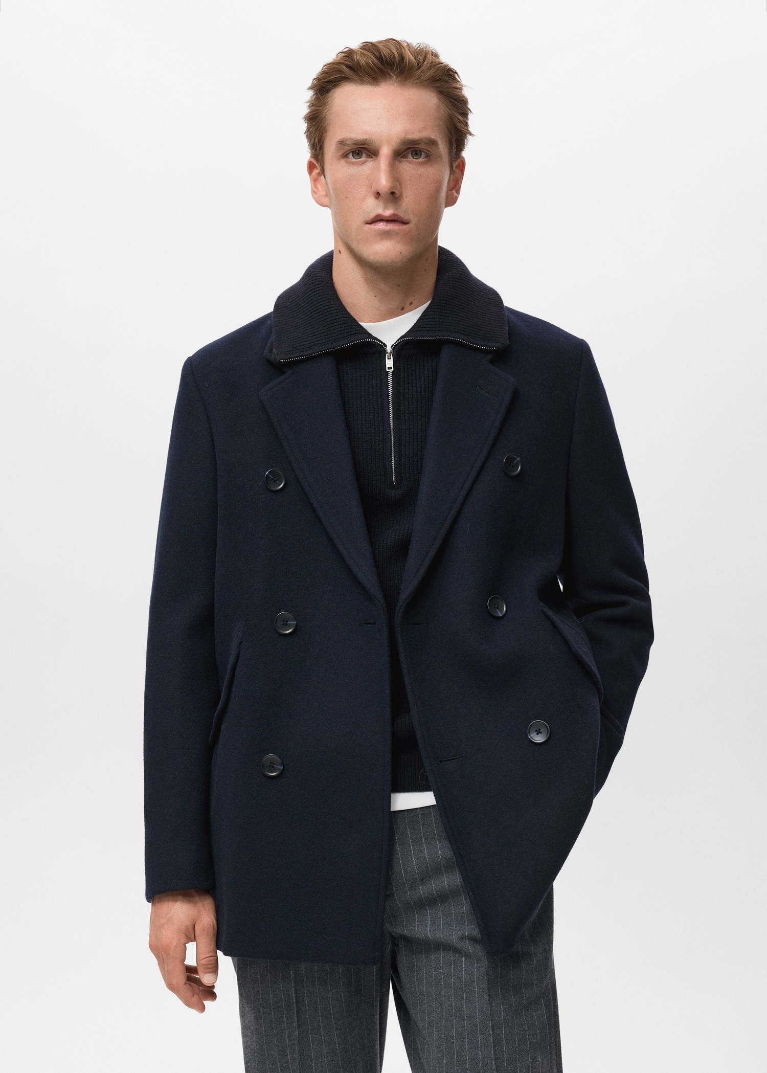 Double-breasted wool-blend coat Men MANGO India - Main Image