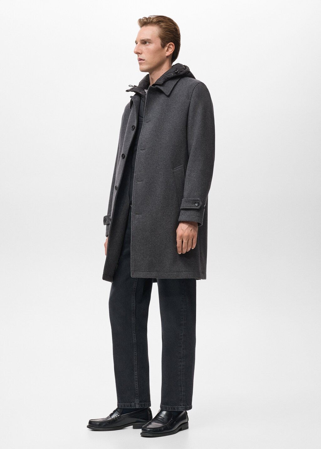Detachable hood wool coat