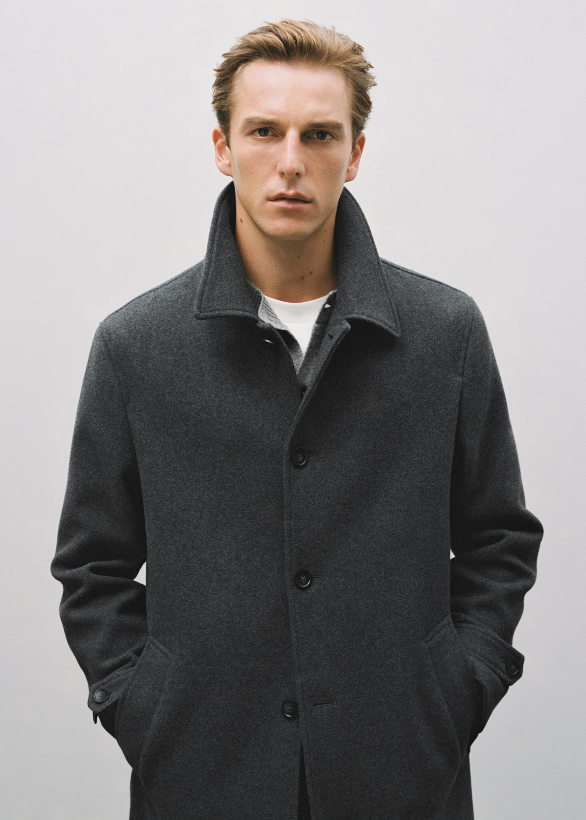 Detachable hood wool coat - Details of the article 5, Grey. Ref: 17027888-00.