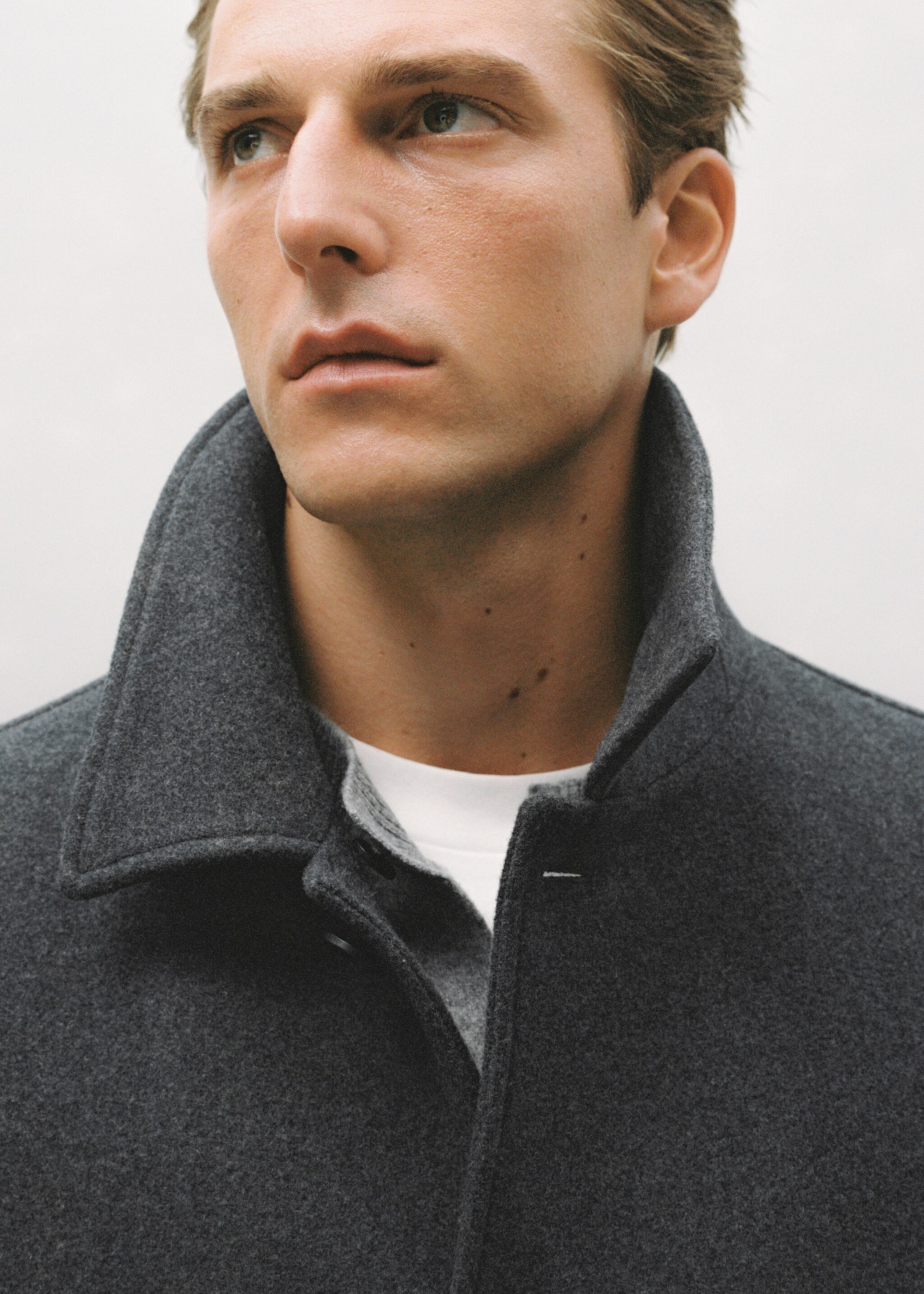 Detachable hood wool coat - Details of the article 9, Grey. Ref: 17027888-00.
