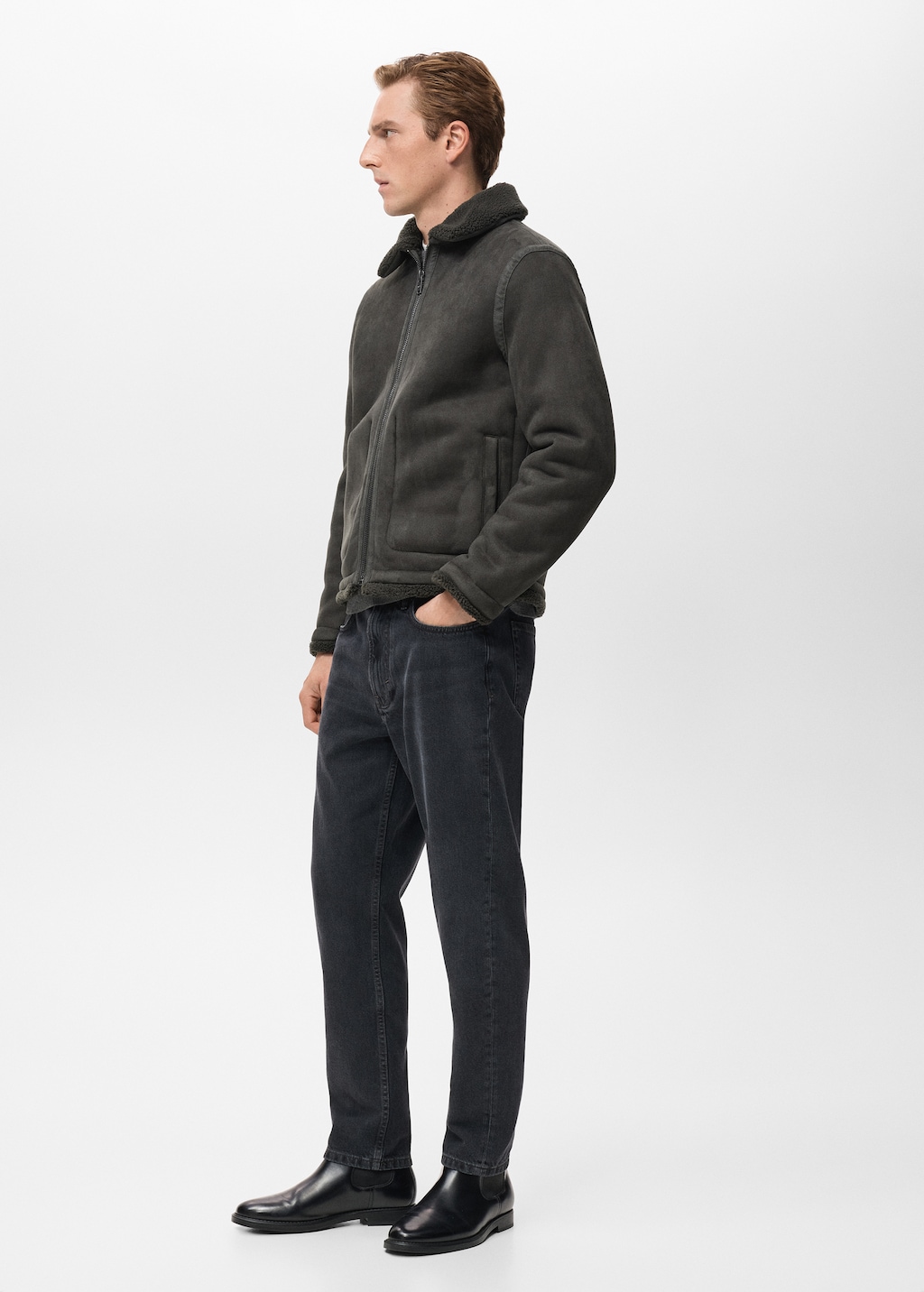 Double face jacket with sheepskin details