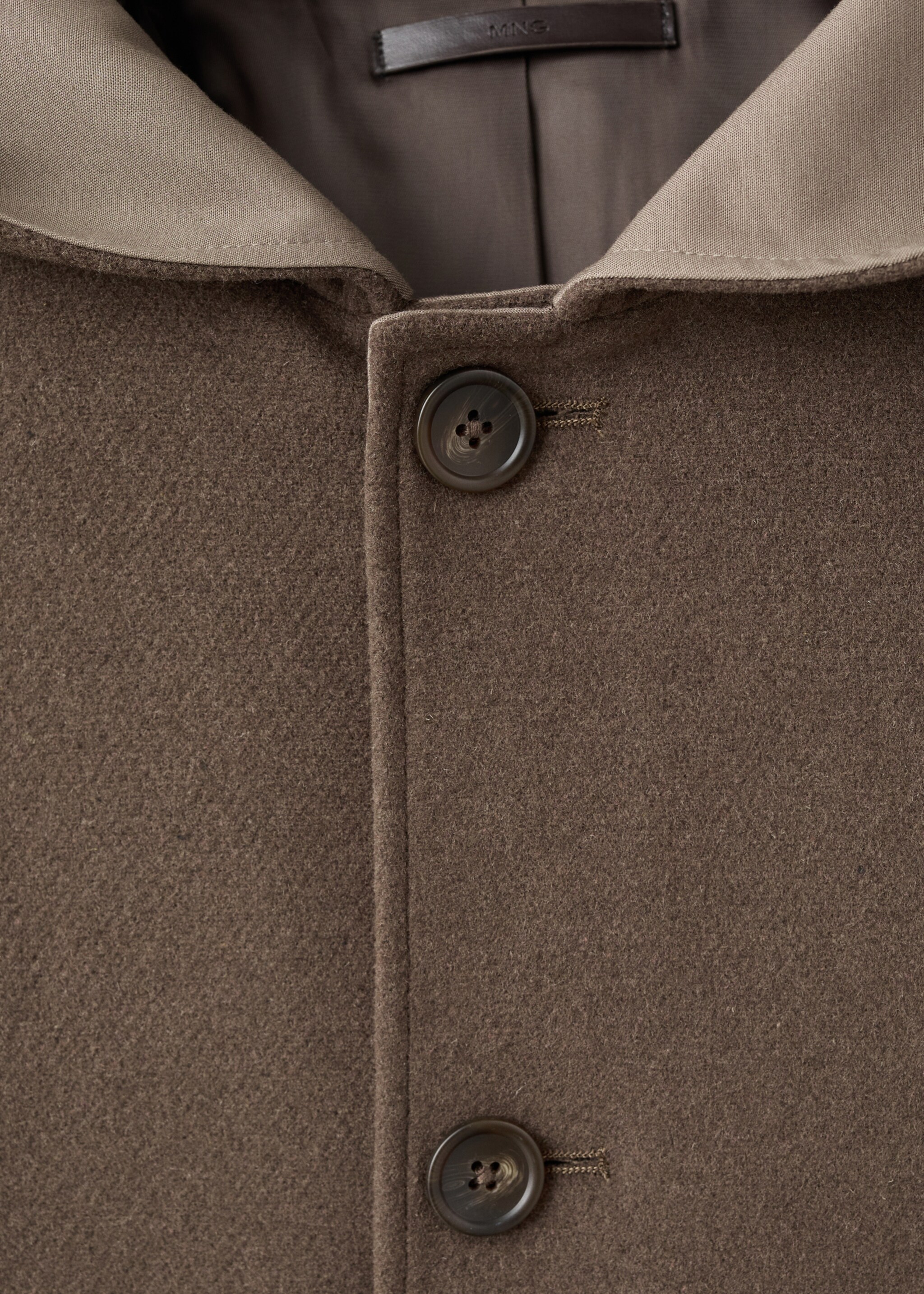 Hooded wool coat - Details of the article 8, Medium Brown. Ref: 17027891-00.