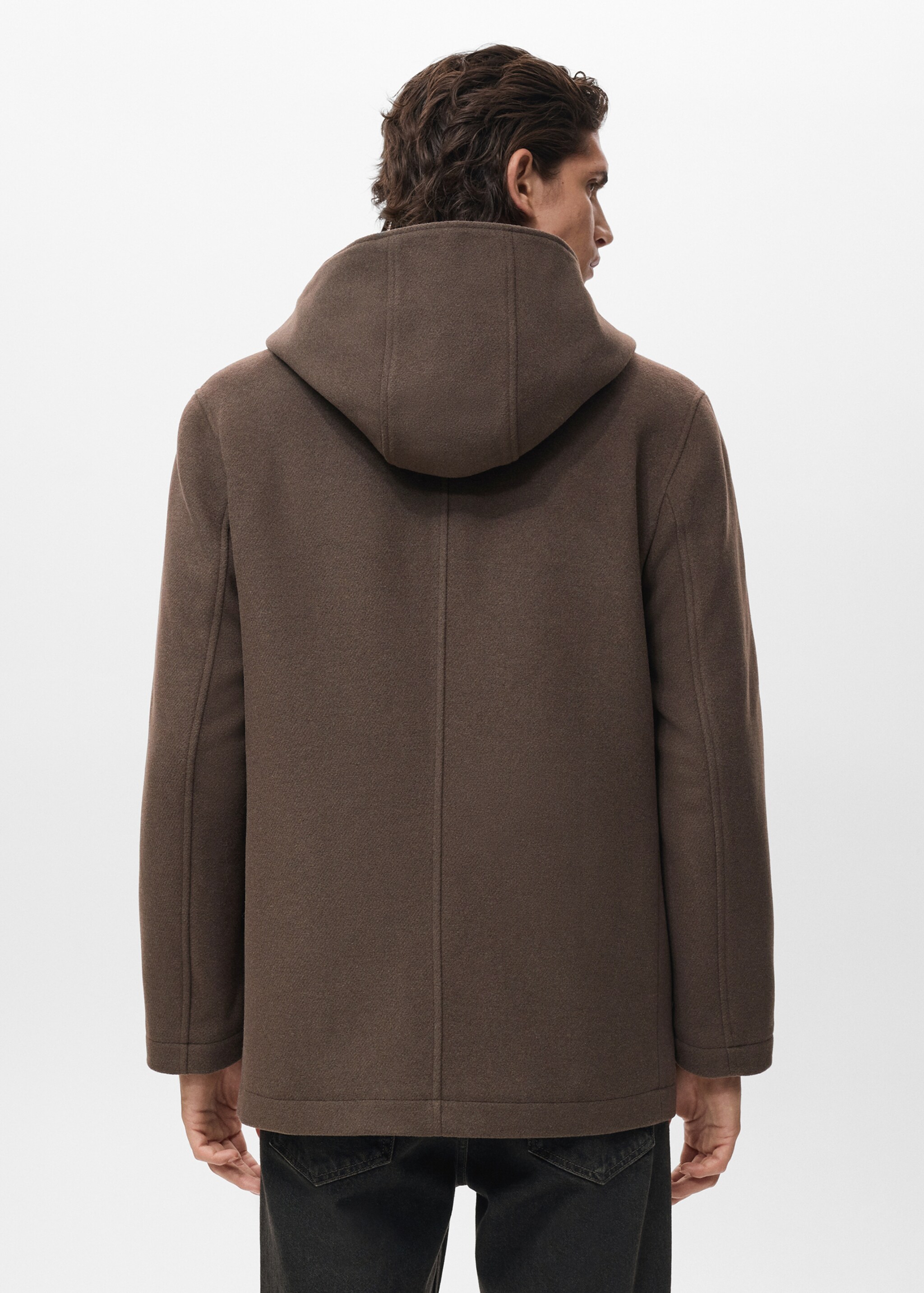 Hooded wool coat - Reverse of the article, Medium Brown. Ref: 17027891-00.