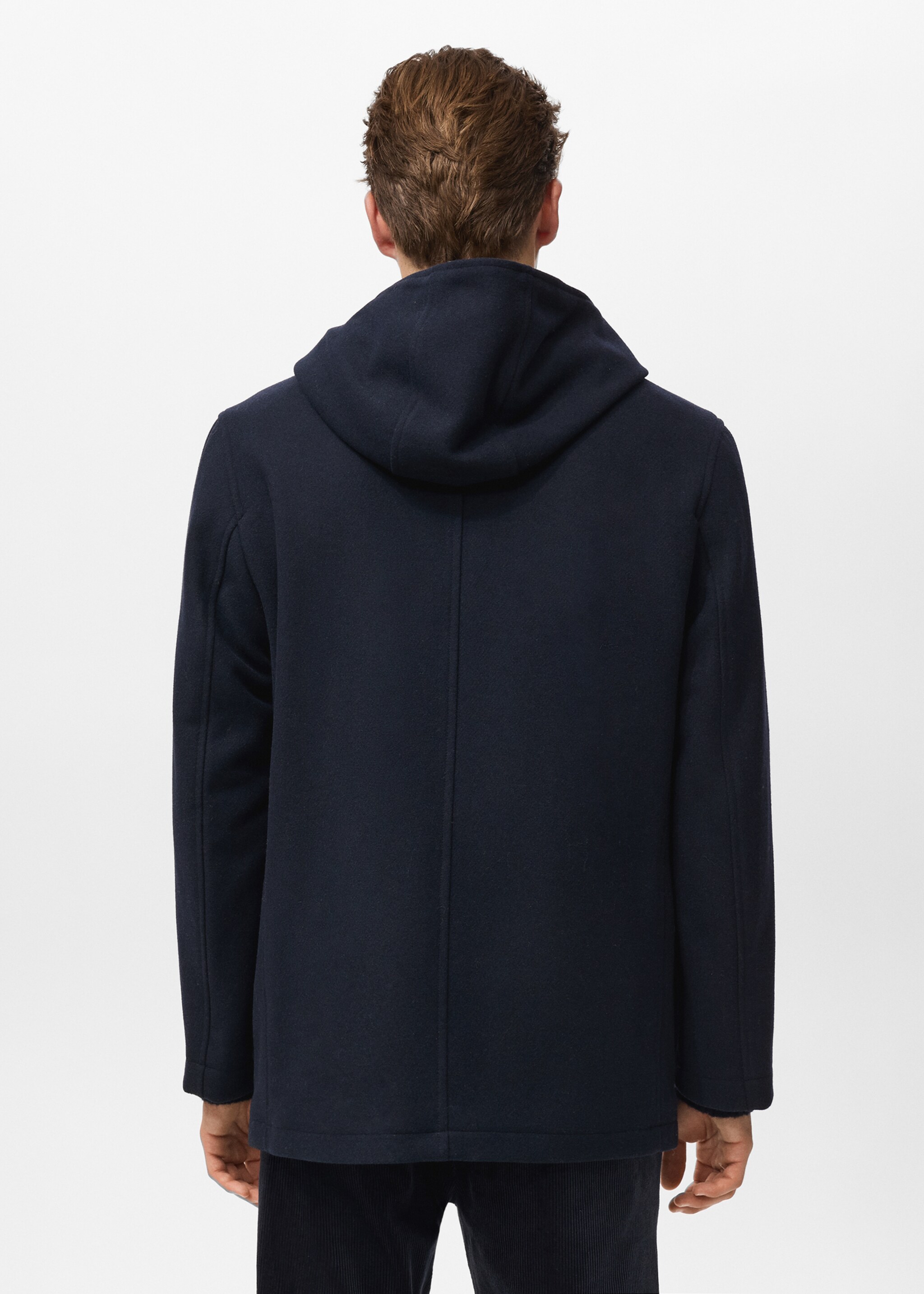 Hooded wool coat - Reverse of the article, Dark Navy. Ref: 17027891-00.