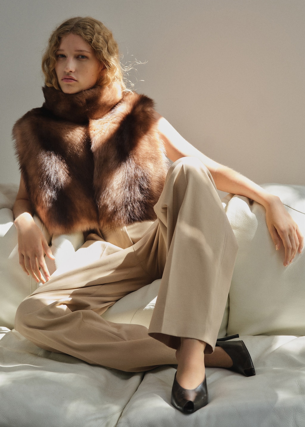 Straight-leg pleated denim trousers