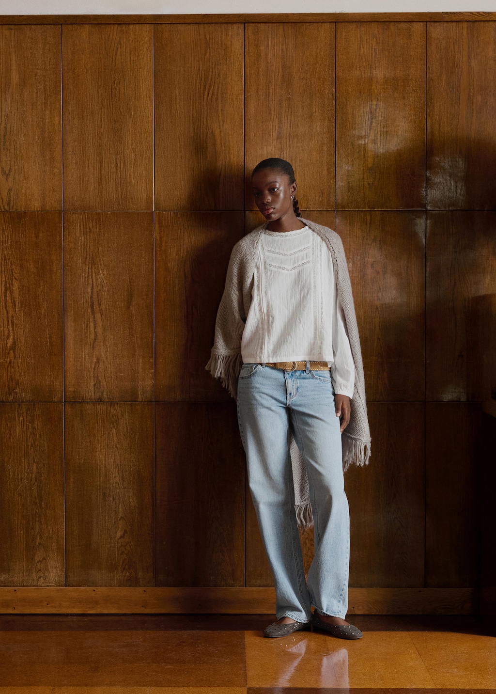 Cotton blouse with lace trim