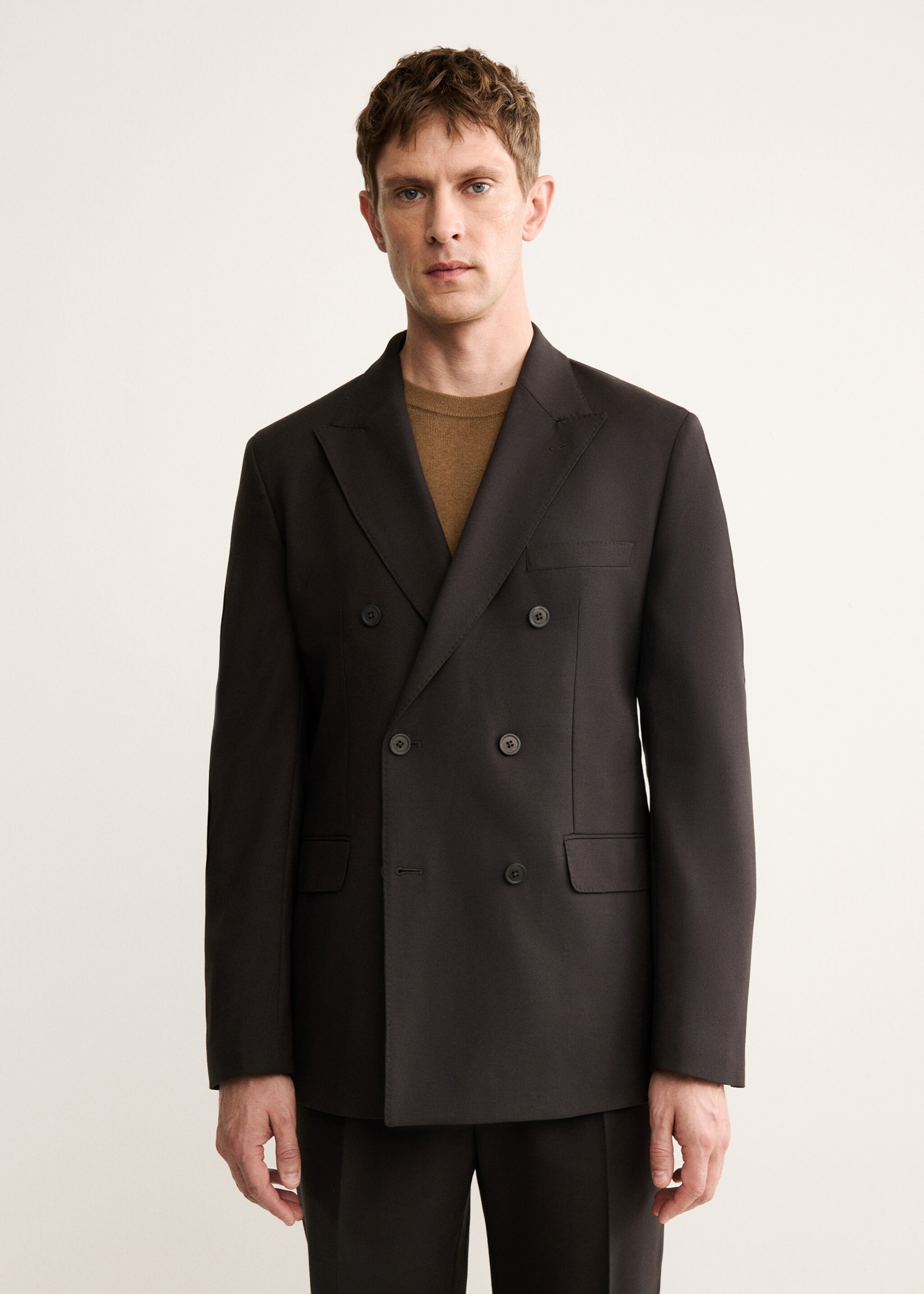 Double-breasted wool flannel suit jacket - Medium plane, Brown. Ref: 17028273-00.