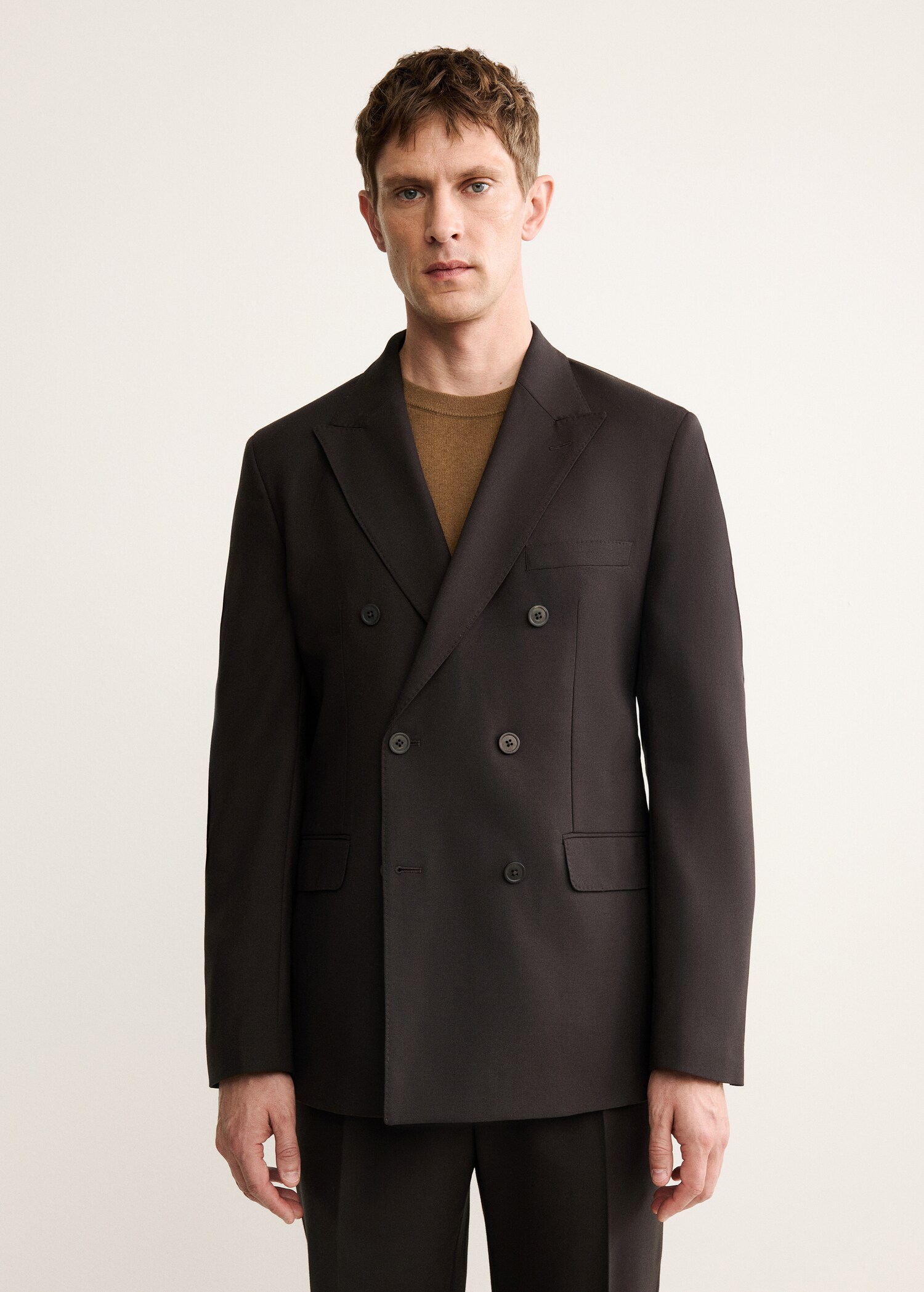 Double-breasted wool flannel suit jacket - Medium plane