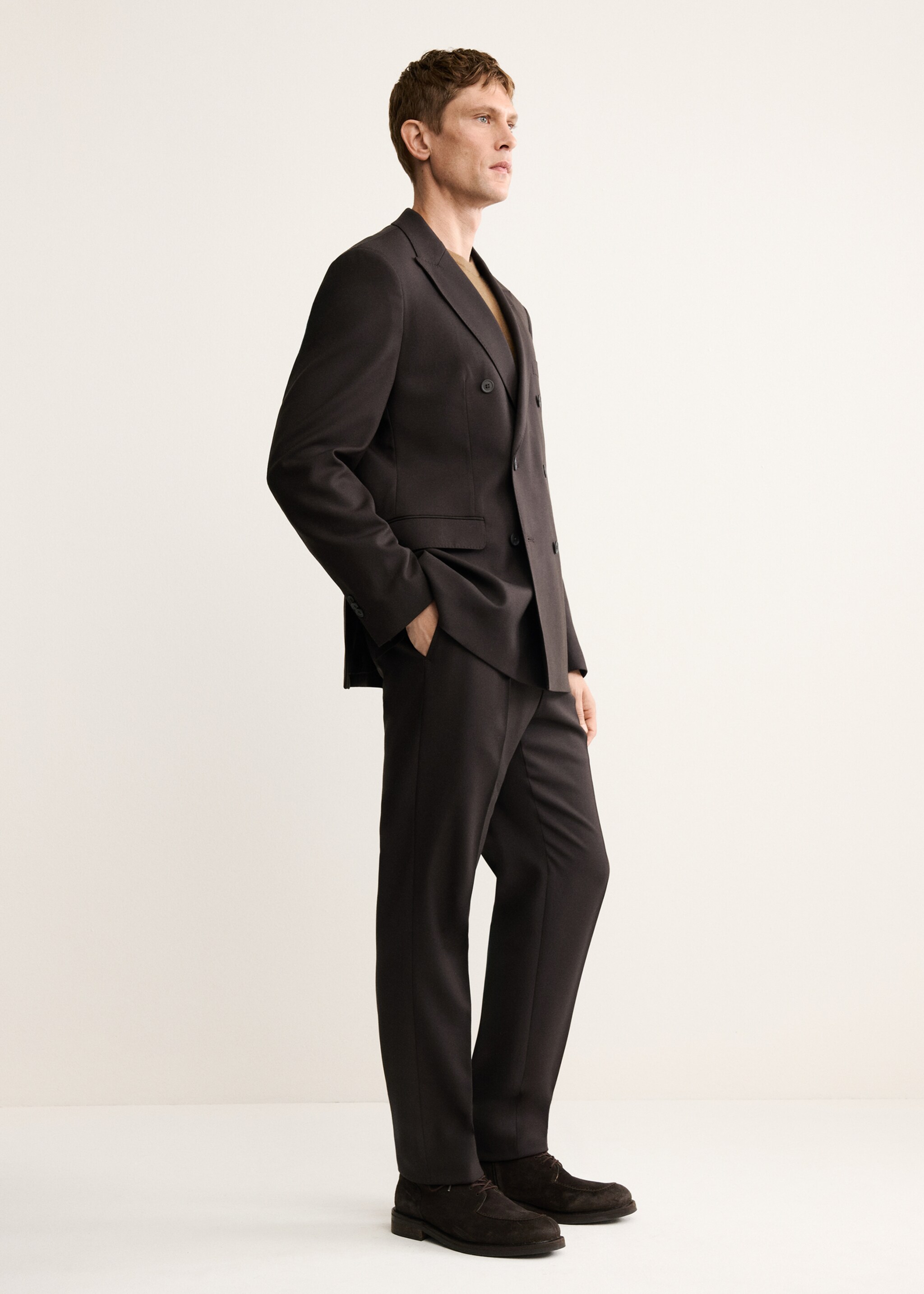 Double-breasted wool flannel suit jacket - Details of the article 6, Brown. Ref: 17028273-00.