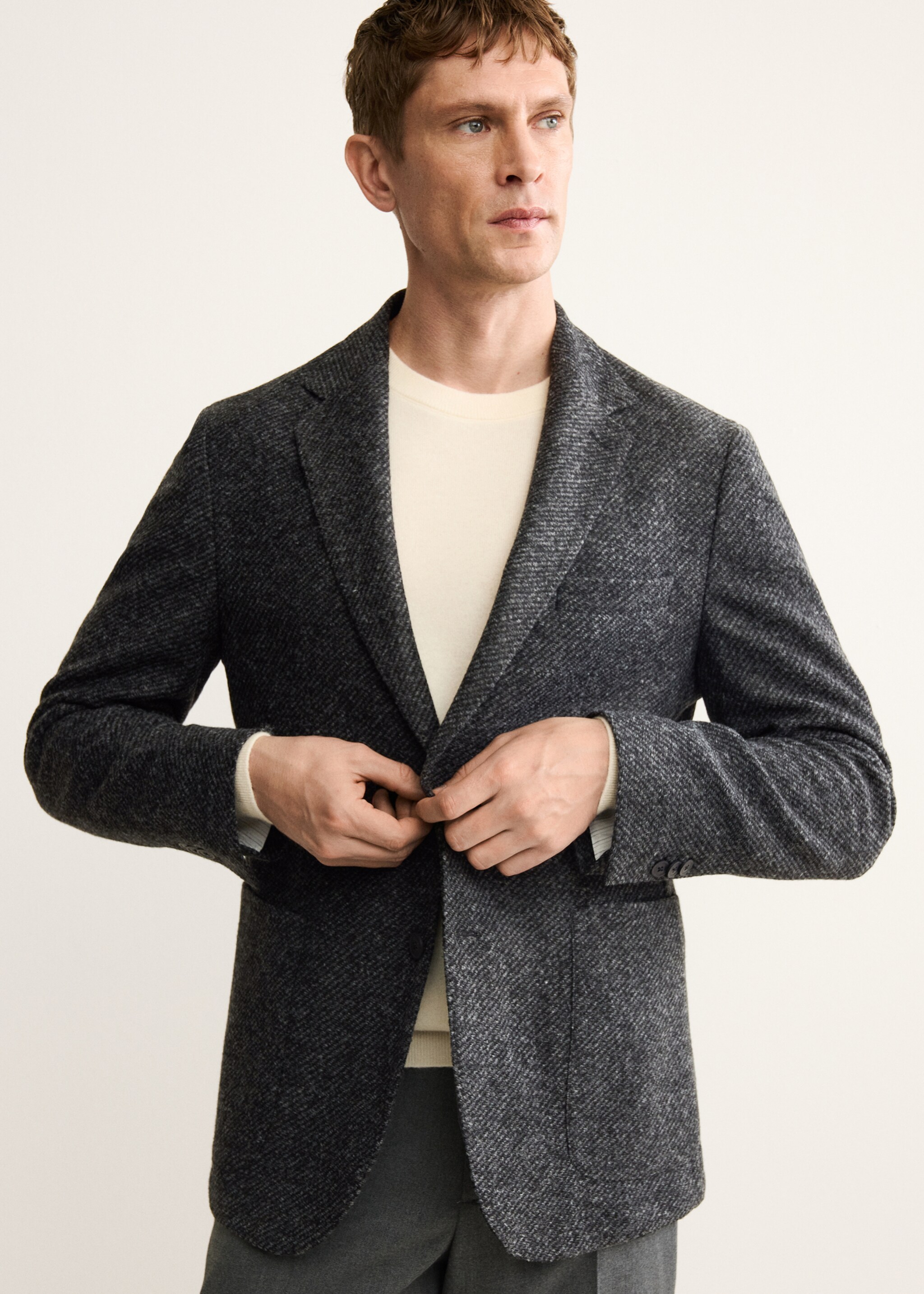 Blazer com mescla de lã slim fit - Pormenor do artigo 1, Cinzento-mesclado escuro. Ref: 17028275-00.