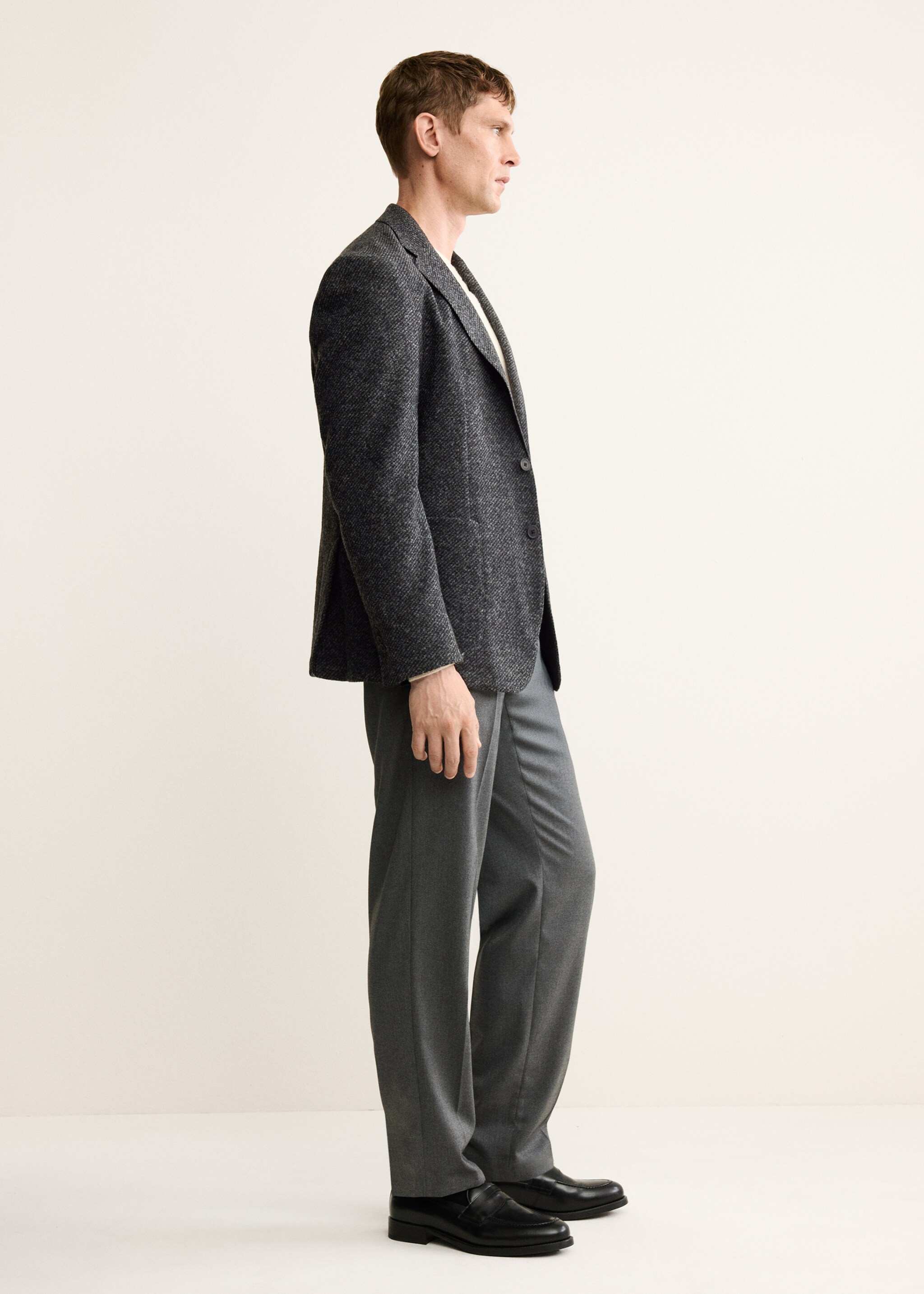 Blazer com mescla de lã slim fit - Pormenor do artigo 2, Cinzento-mesclado escuro. Ref: 17028275-00.