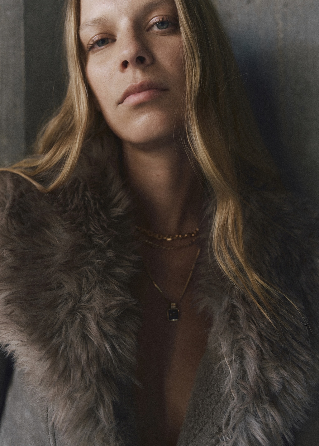 Suede-effect faux-fur jacket