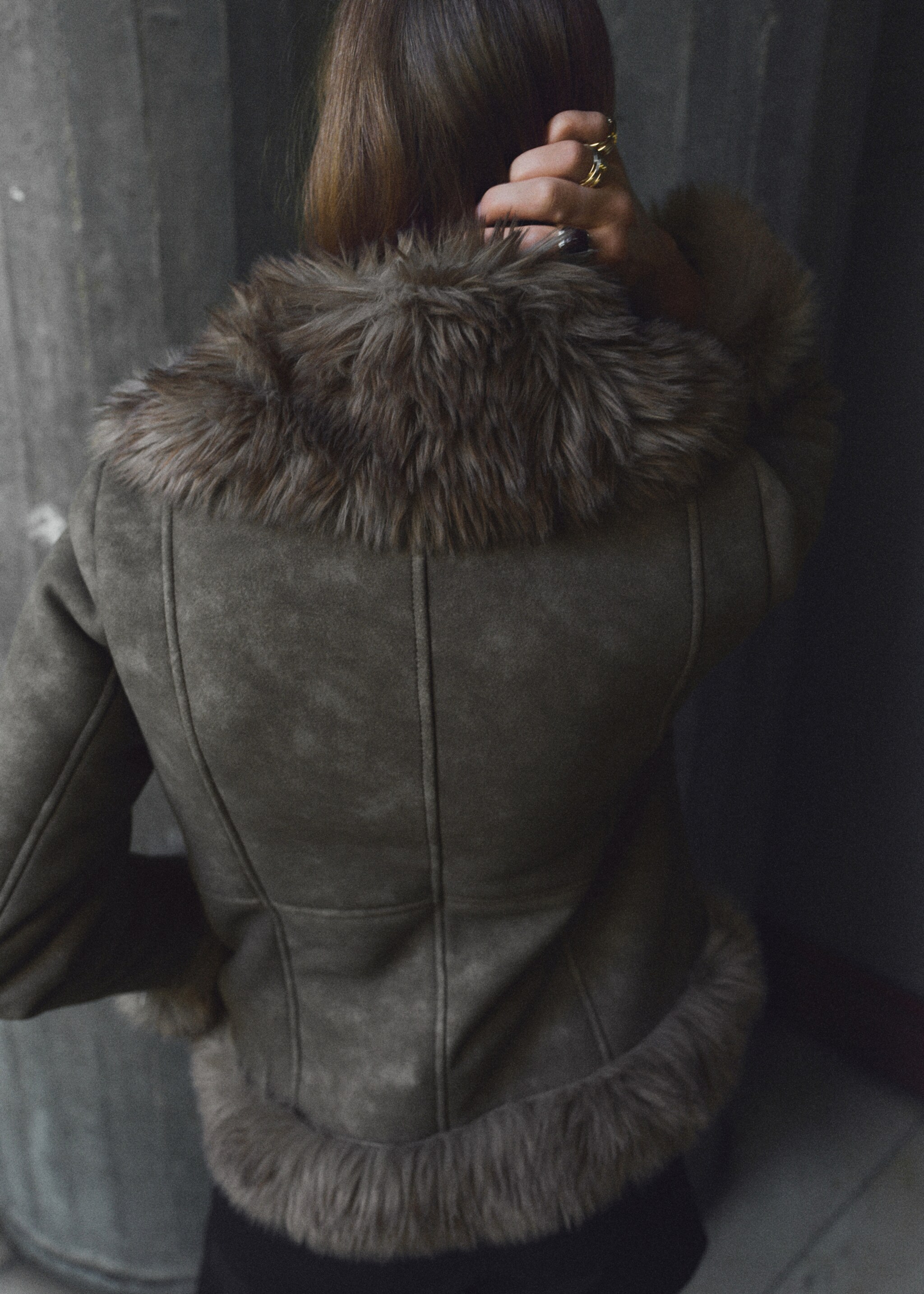 Chaqueta efecto ante pelo - Reverso del artículo, Gris. Ref: 17028635-00.