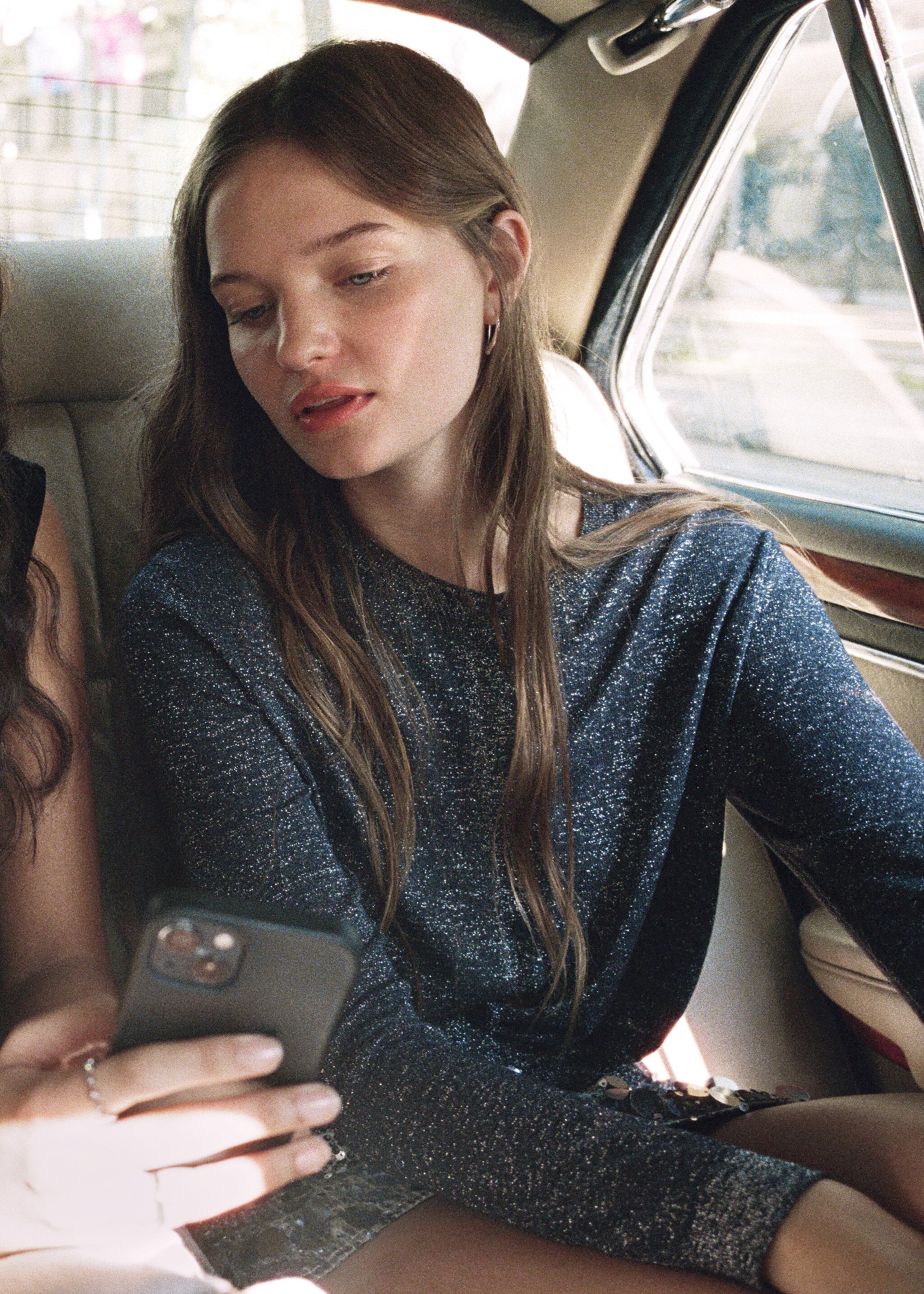 Lurex knitted cardigan - Details of the article 5, Navy. Ref: 17028636-00.