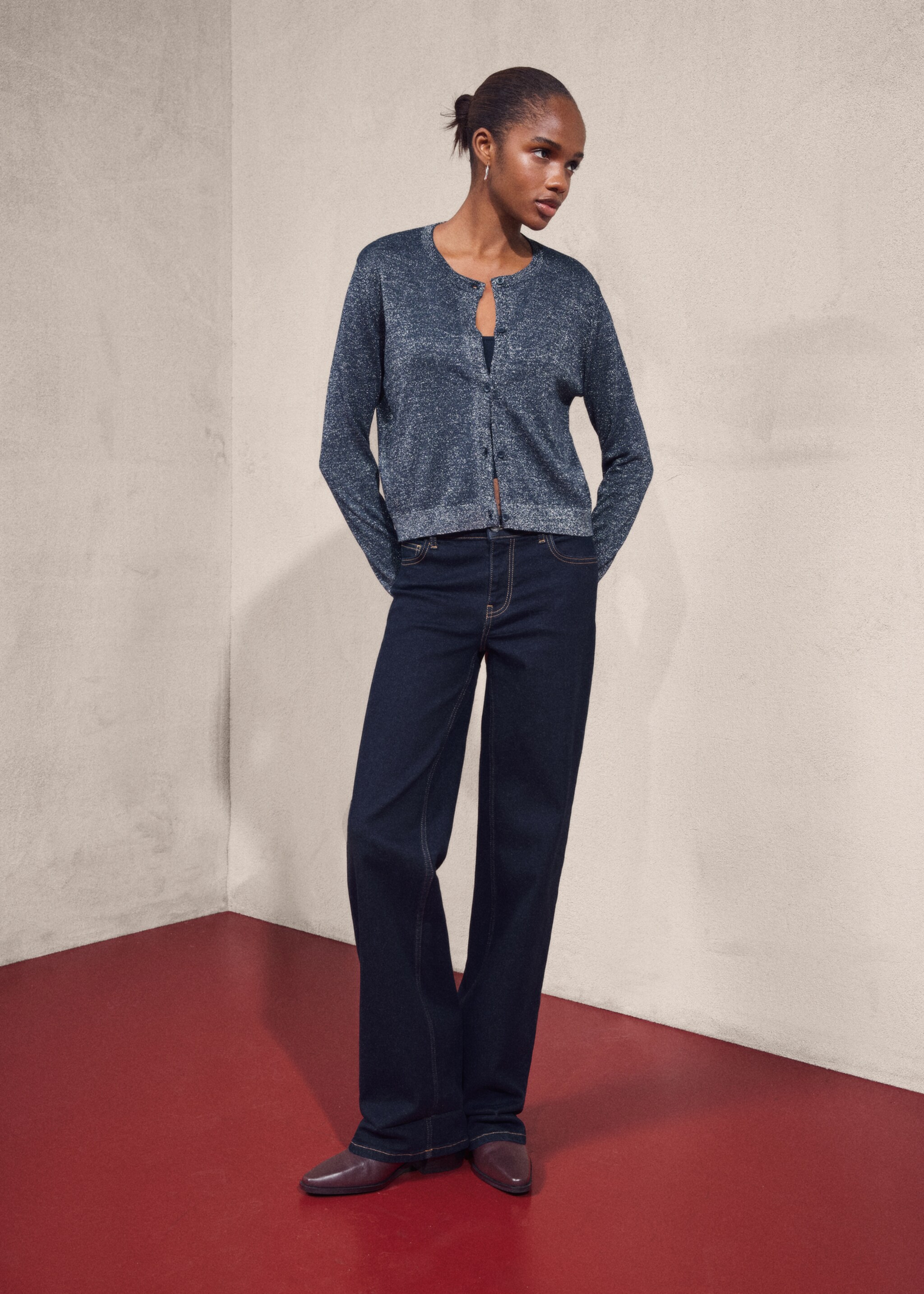 Lurex knitted cardigan - Details of the article 6, Navy. Ref: 17028636-00.
