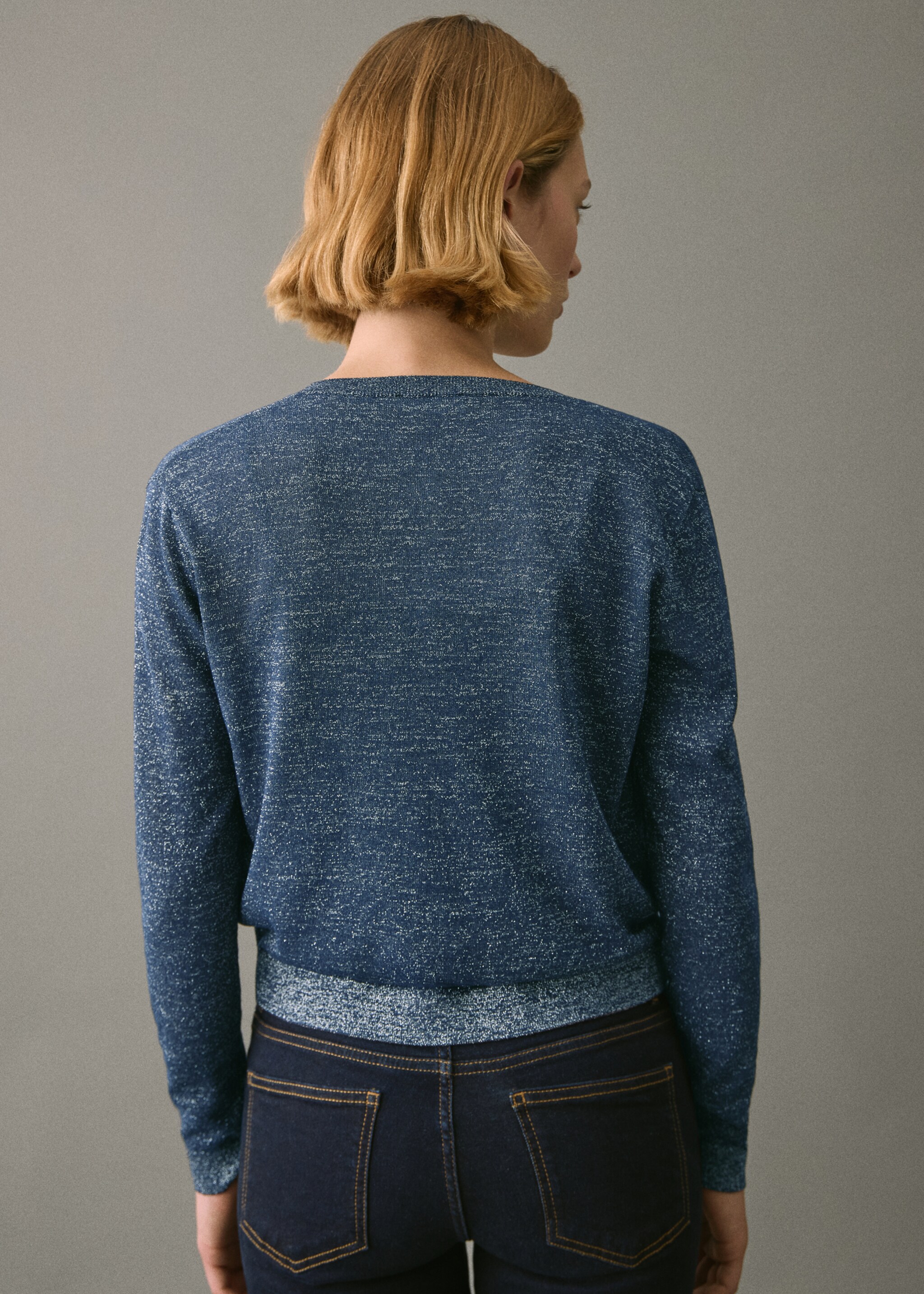 Lurex knitted cardigan - Reverse of the article, Navy. Ref: 17028636-00.