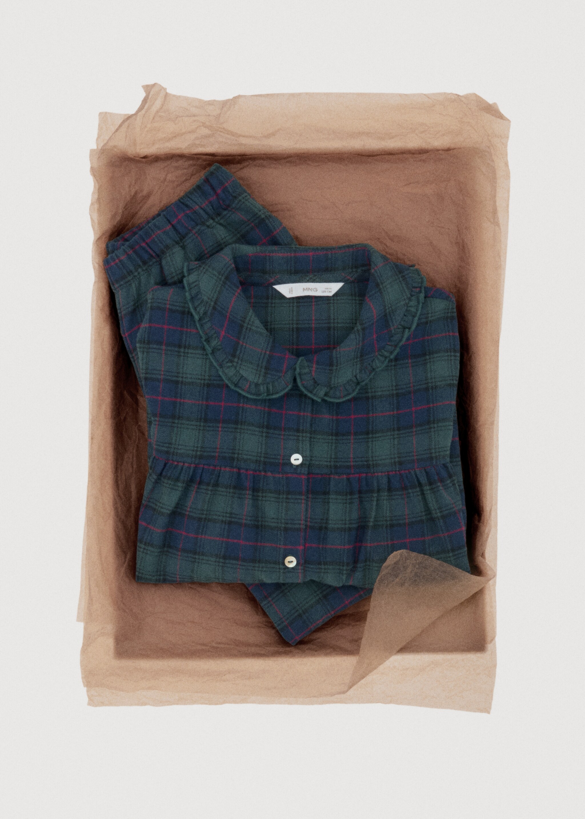Set of long check pyjamas - Details of the article 7, Forest Green. Ref: 17029097-00.