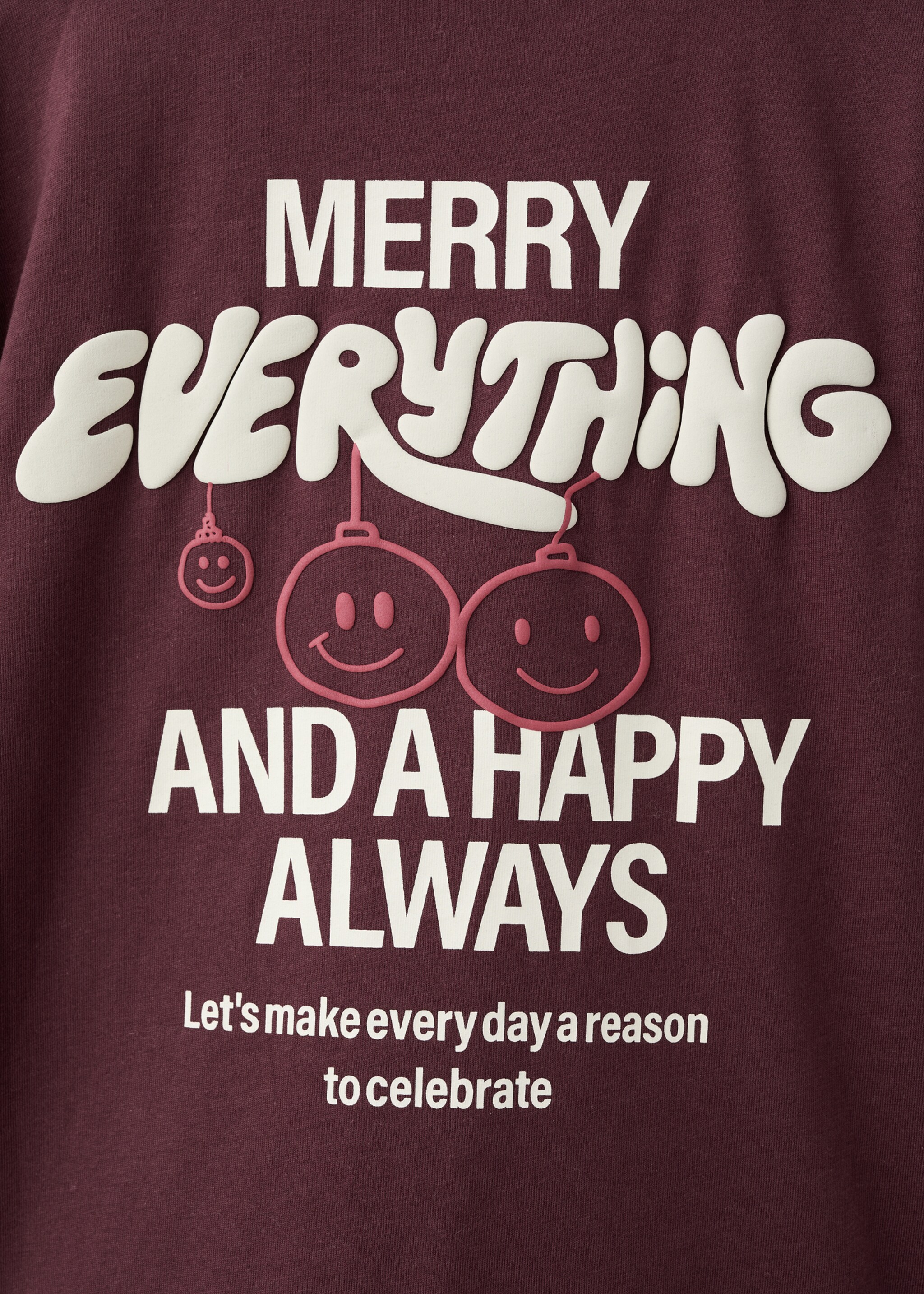 Christmas-print t-shirt - Details of the article 0, Maroon. Ref: 17029101-00.