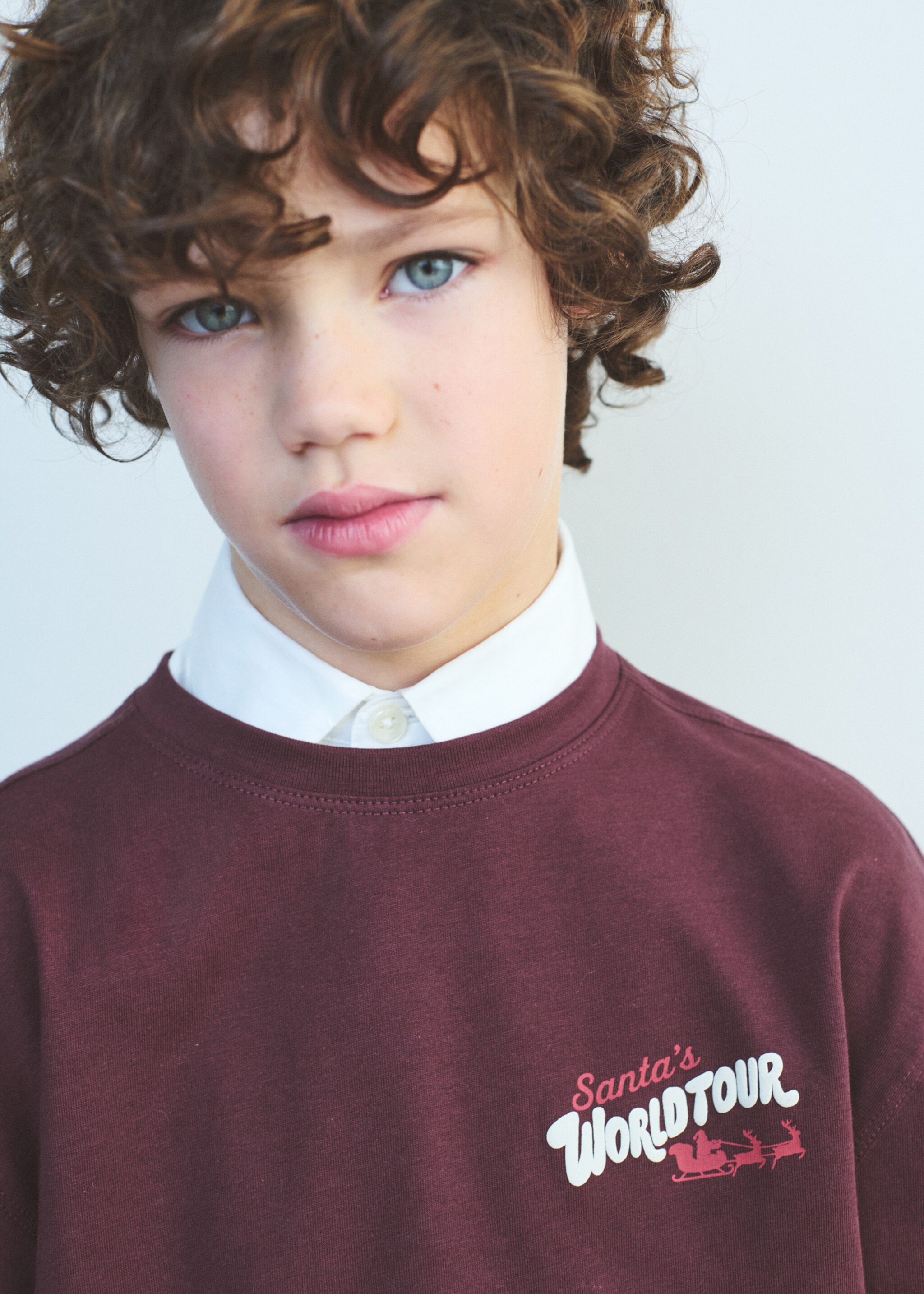 Christmas-print t-shirt - Details of the article 6, Maroon. Ref: 17029101-00.