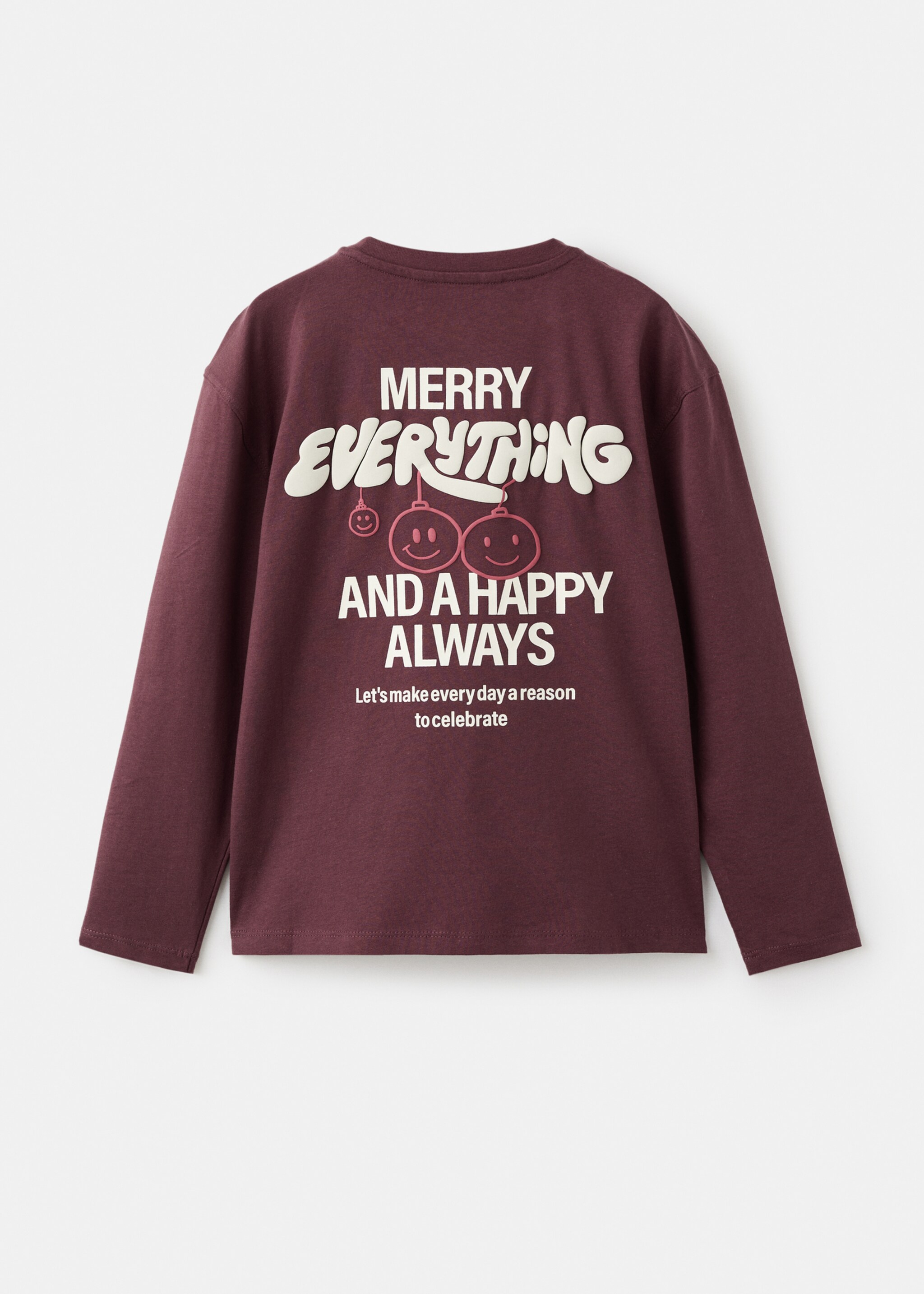 Christmas-print t-shirt - Reverse of the article, Maroon. Ref: 17029101-00.