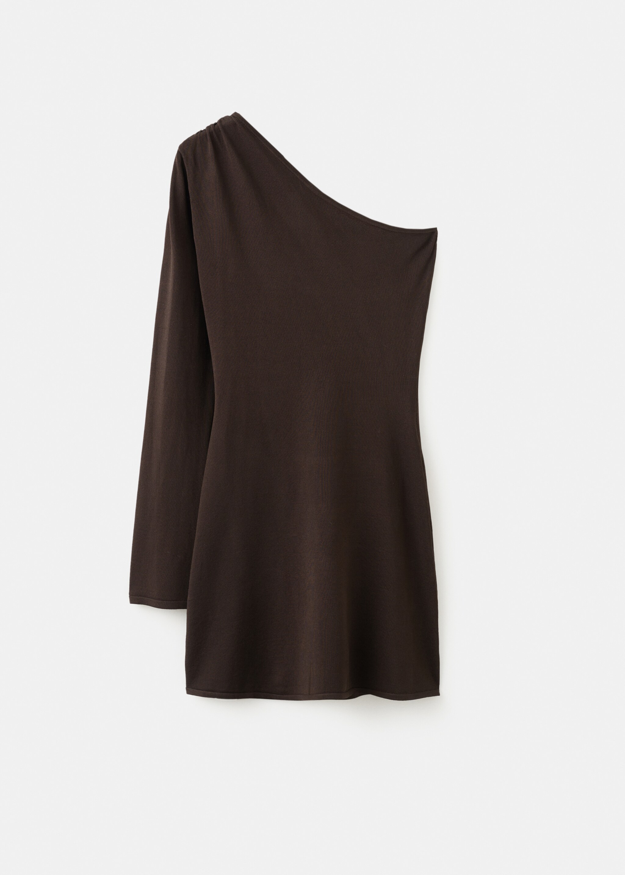 Fitted dress with asymmetrical sleeves - Article without model, Chocolate. Ref: 17029106-00.