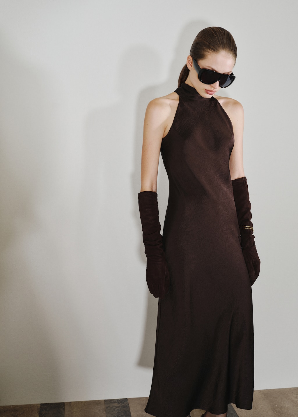 Satin dress with creased effect