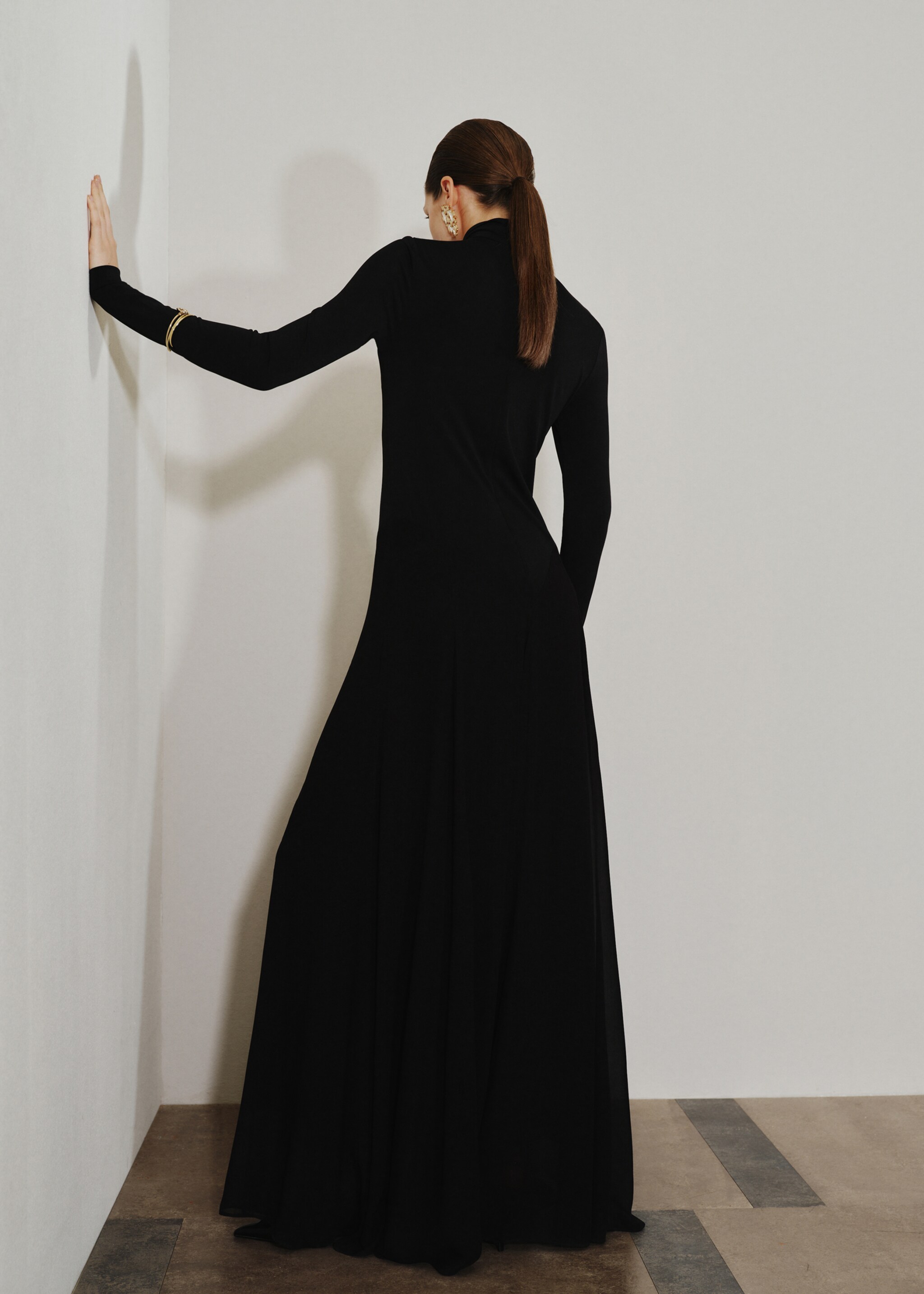 A-line turtleneck dress - Reverse of the article, Black. Ref: 17029109-00.