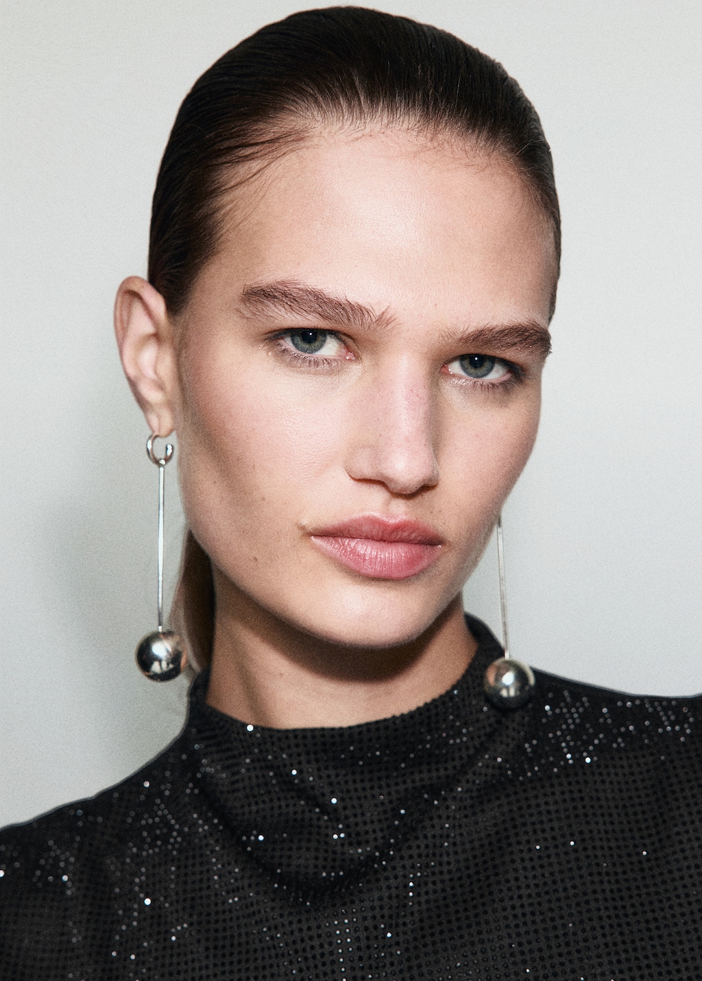 Perkins-neck top with rhinestones