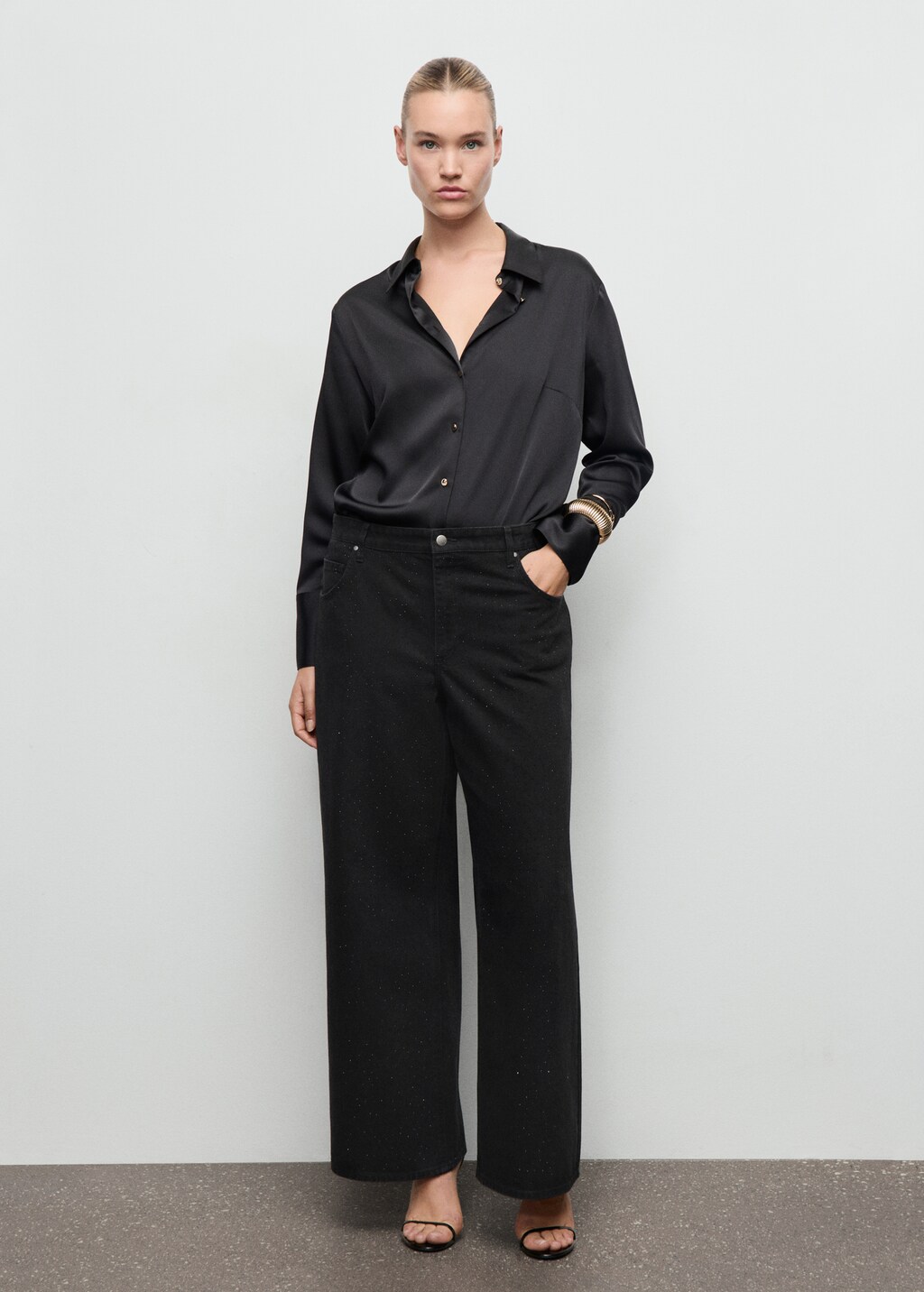 Wide leg jeans with rhinestones - Women | MANGO Canada