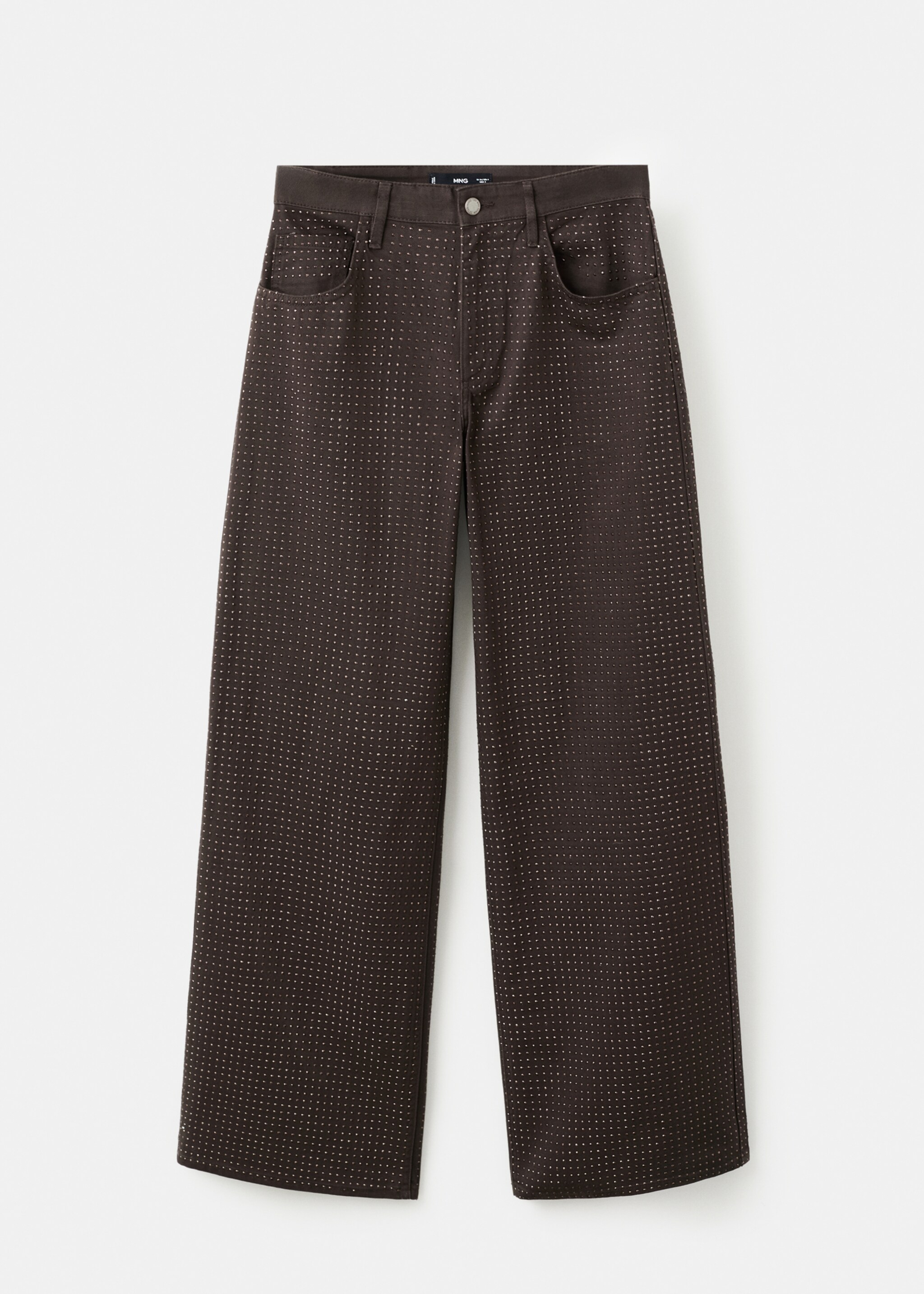 Wide-leg jeans with rhinestones - Article without model, Chocolate. Ref: 17029115-00.