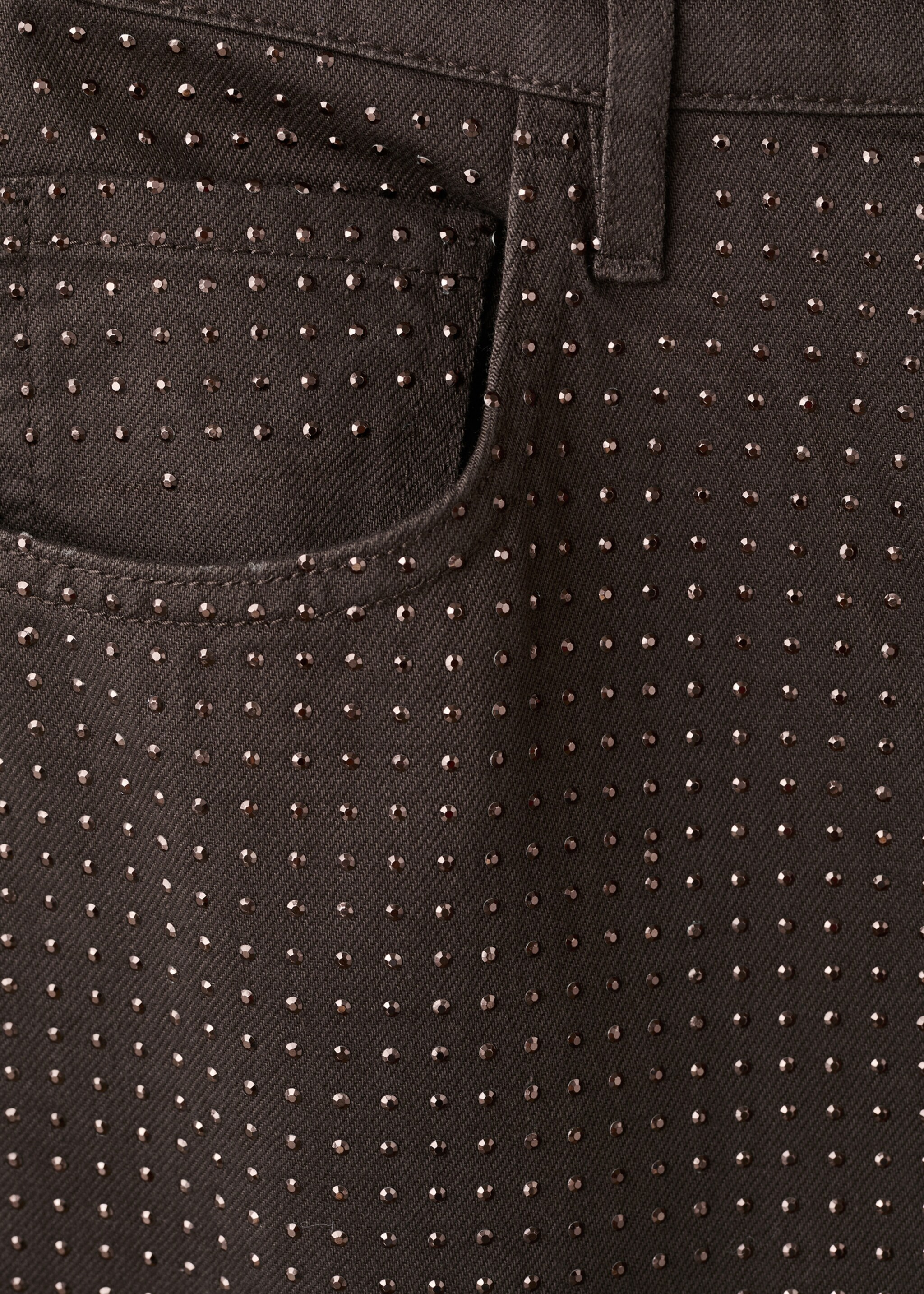 Wide-leg jeans with rhinestones - Details of the article 0, Chocolate. Ref: 17029115-00.