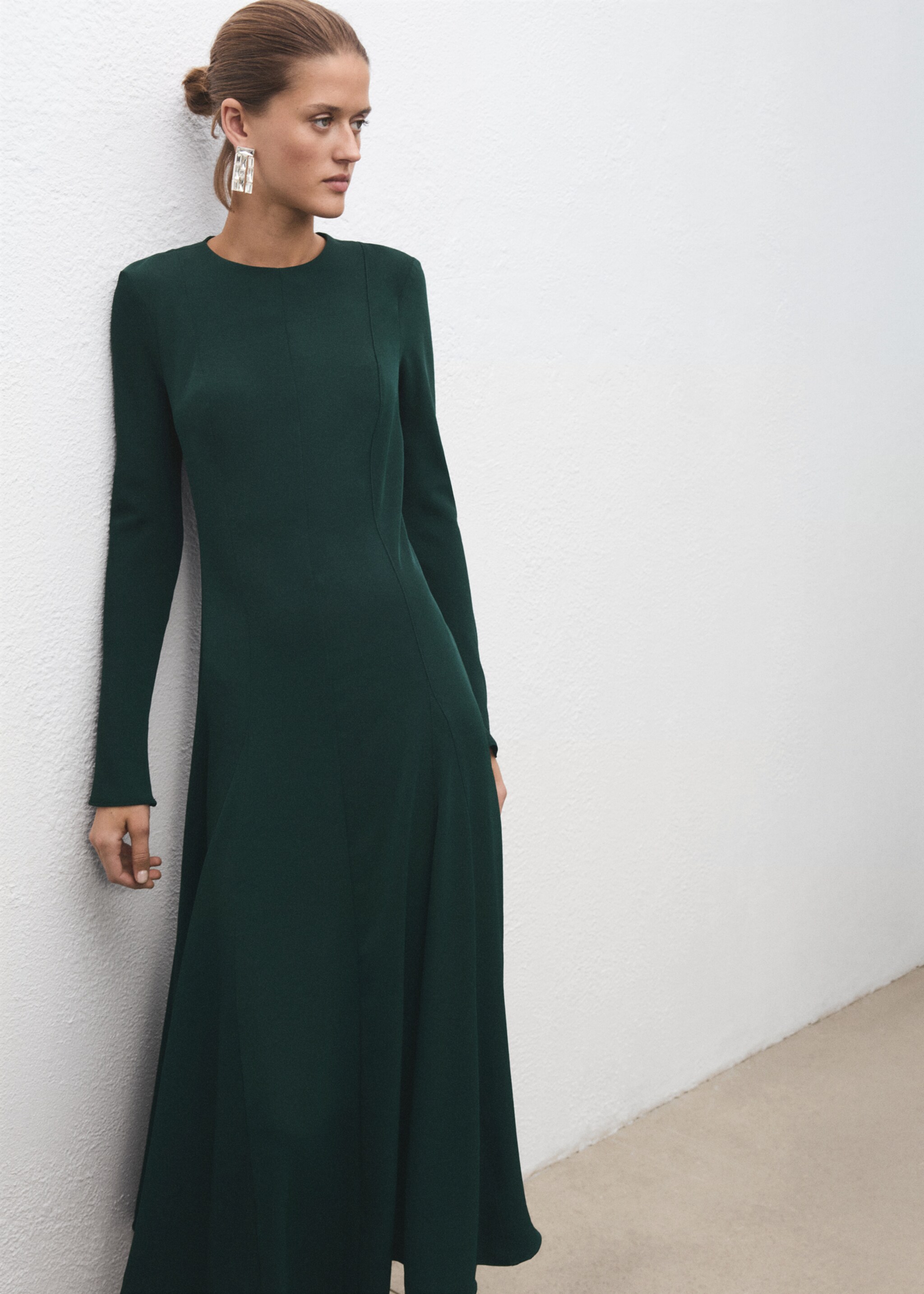 A-line dress with godets - Medium plane, Green. Ref: 17029119-00.