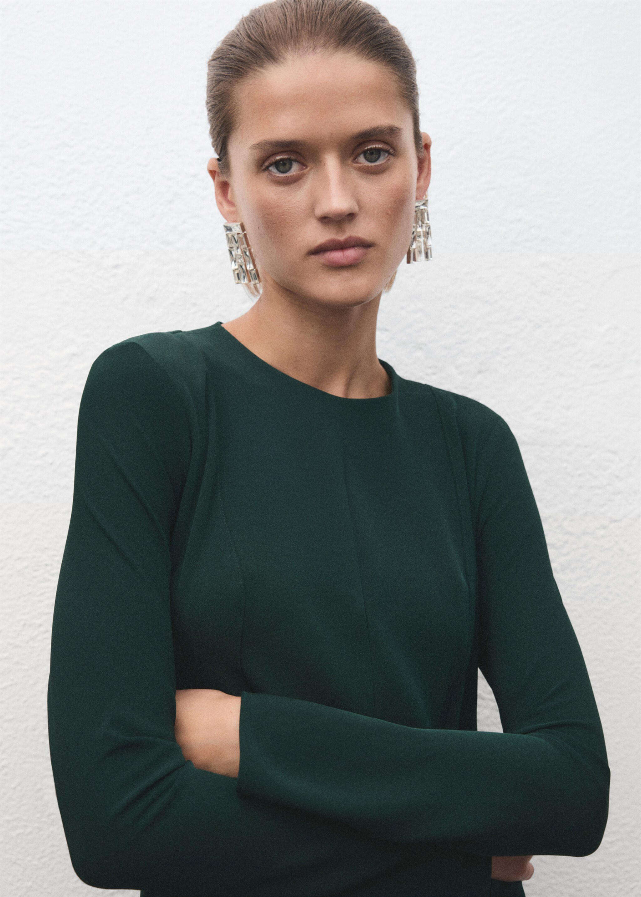 A-line dress with godets - Details of the article 2, Green. Ref: 17029119-00.